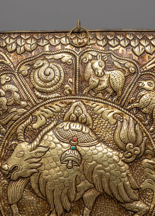 Yak Metal Wall Hanging Thanka Featuring Zodiac Sign Calendar for Spiritual Insight and Decorative Elegance