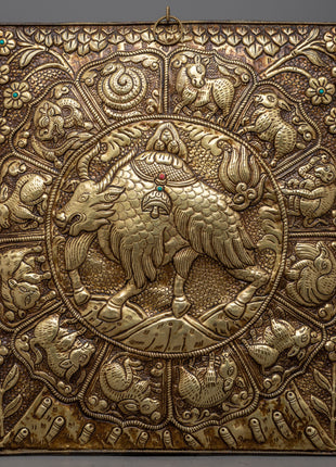 Yak Metal Wall Hanging Thanka Featuring Zodiac Sign Calendar for Spiritual Insight and Decorative Elegance