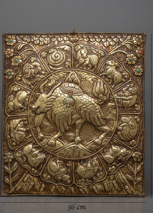 Yak Metal Wall Hanging Thanka Featuring Zodiac Sign Calendar for Spiritual Insight and Decorative Elegance