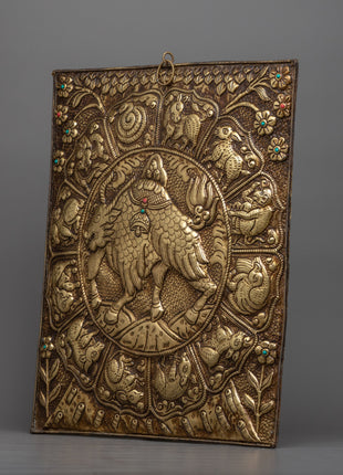 Yak Metal Wall Hanging Thanka Featuring Zodiac Sign Calendar for Spiritual Insight and Decorative Elegance