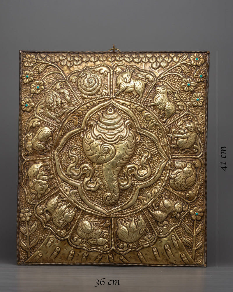 Sankha Metal Wall Hanging | Unique Thangka Design with Zodiac Signs Calander