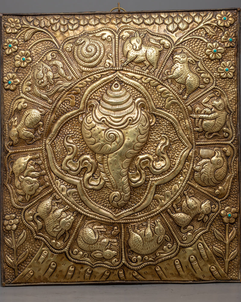 Sankha Metal Wall Hanging | Unique Thangka Design with Zodiac Signs Calander