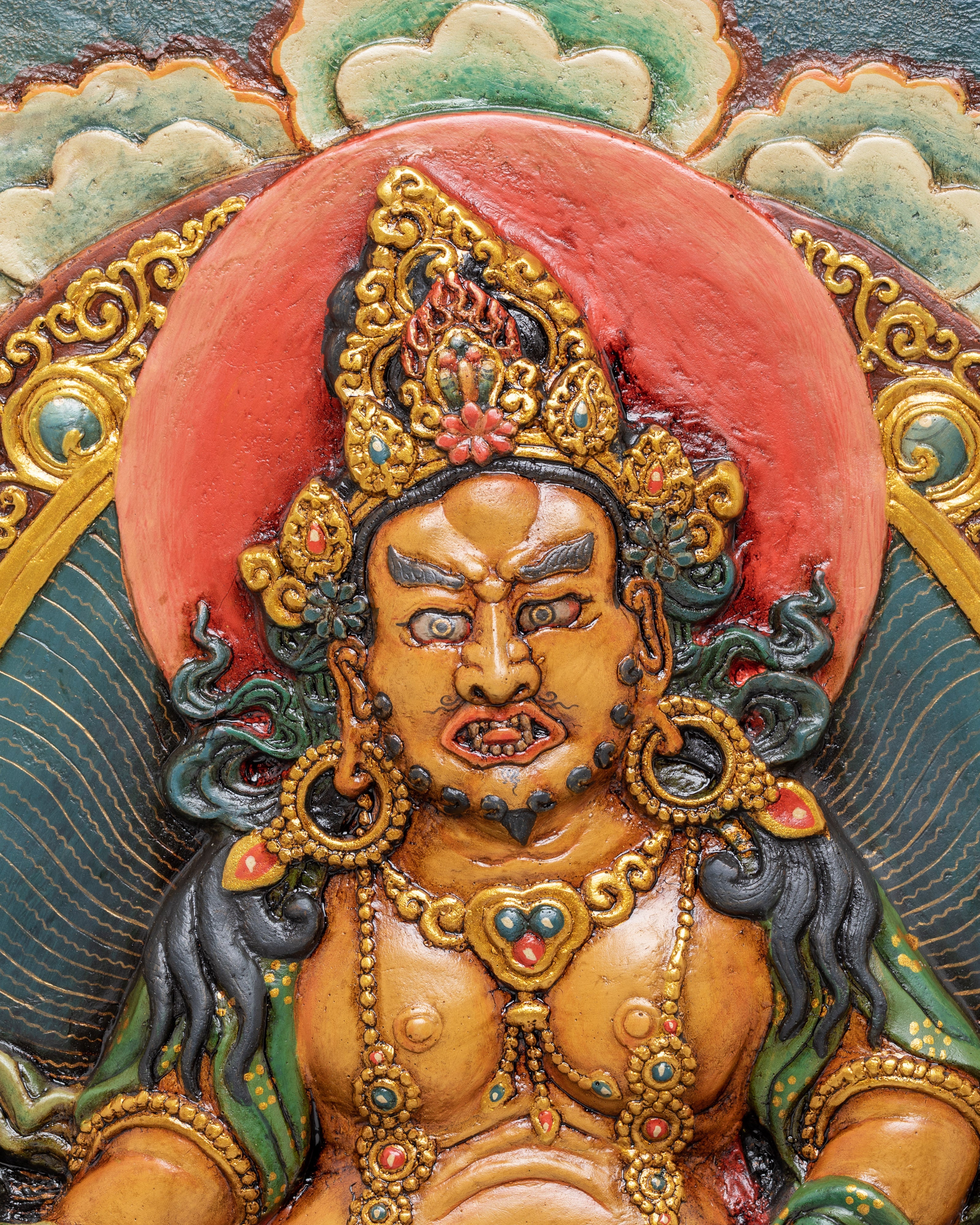 Tibetan Dzambhala Relief Art Wall Hanging | Spiritual Wealth & Prosperity Wall Art