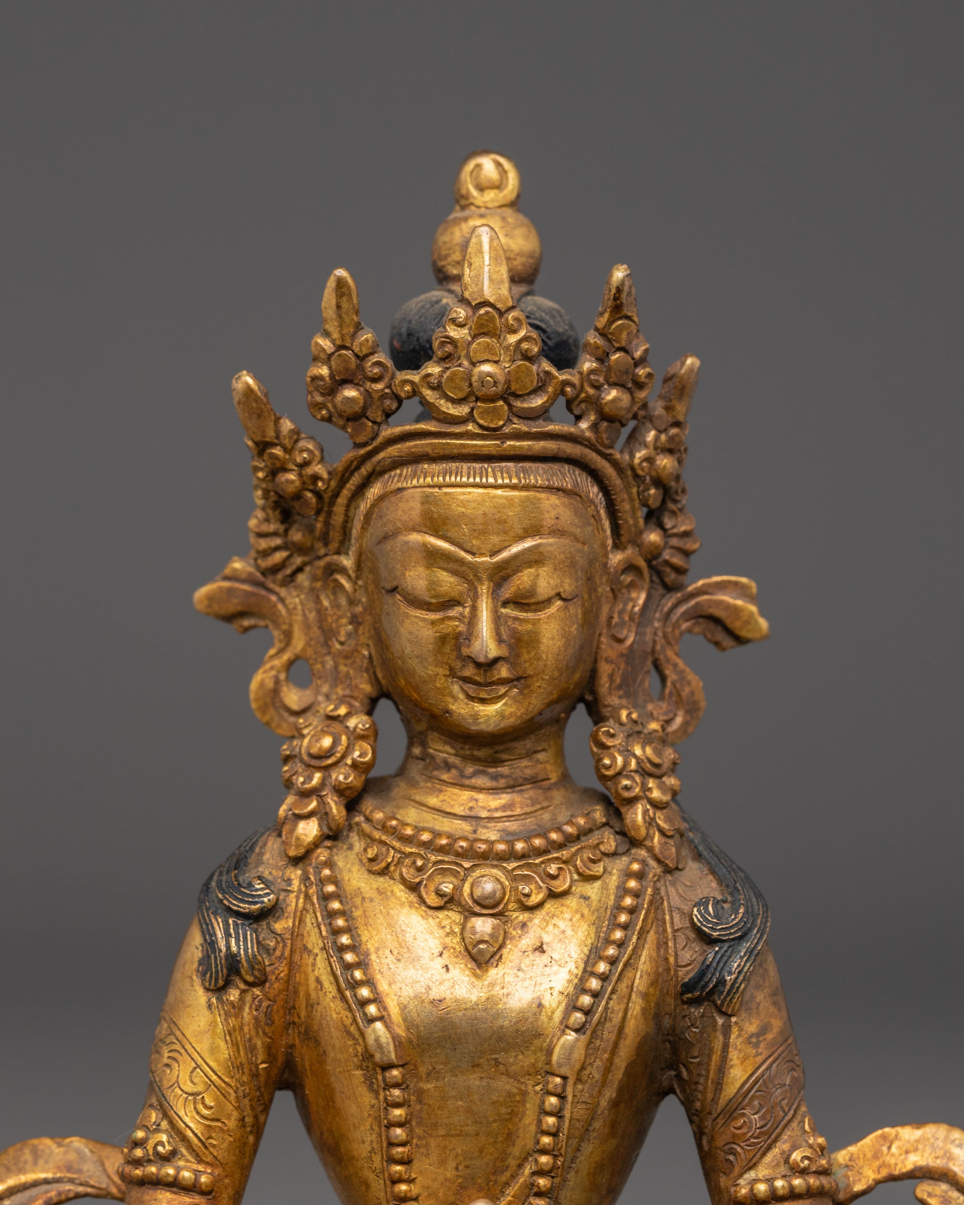 Handmade Amitayus Statue with Antique Finish | Meditation Idol