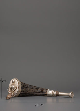 Tibetan Snuff Horn with Pure Silver | Handcrafted Ethically Sourced Yak Horn Snuff
