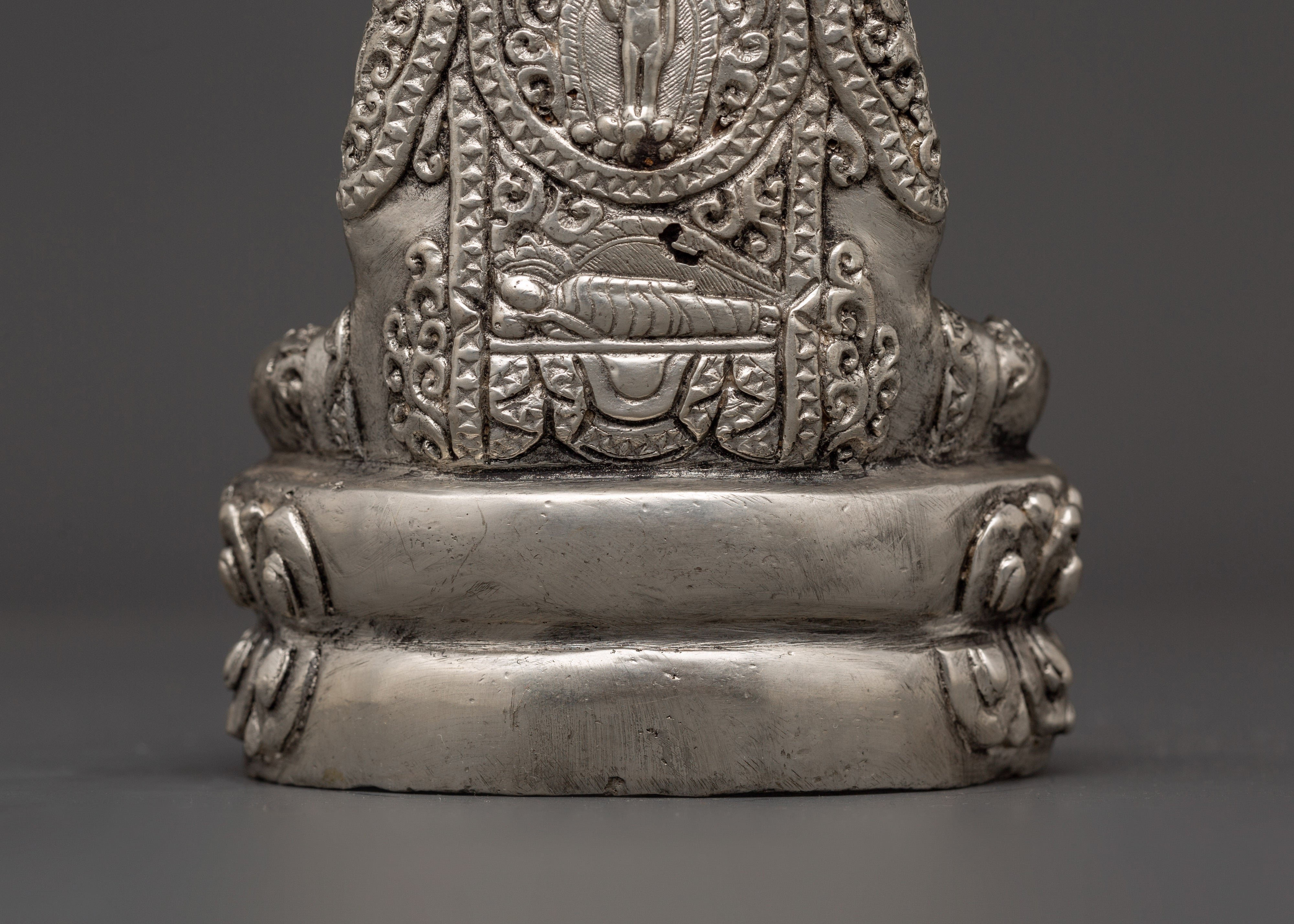 Amitabha Copper Silver Plated Statue | Tibetan Buddhist Sculpture, Handcrafted Longevity