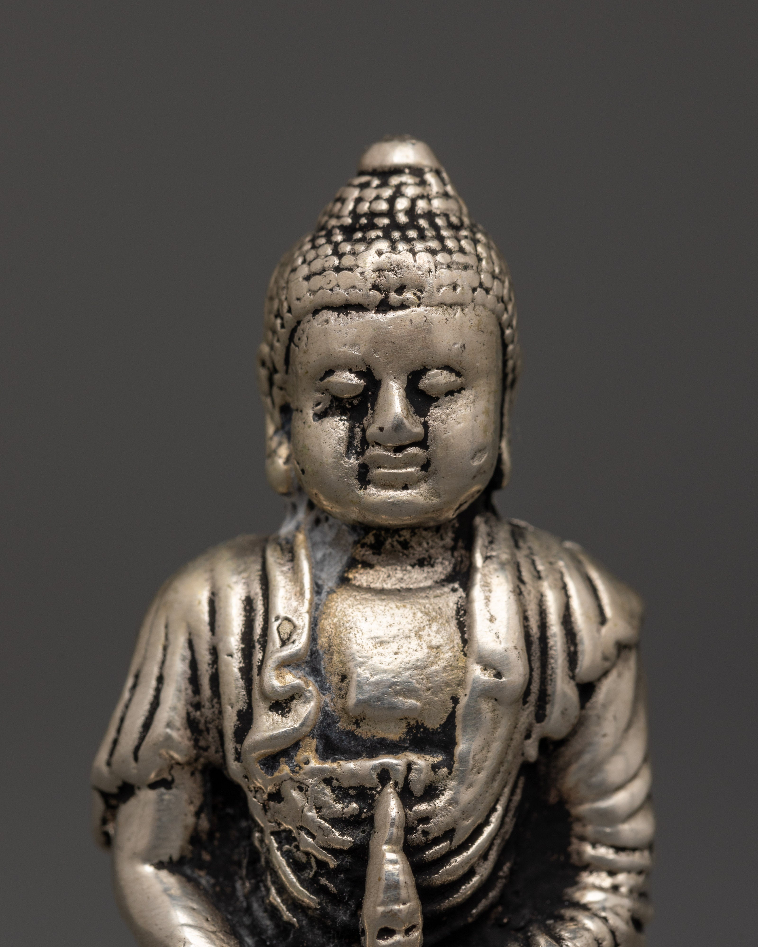 Amitabha Buddha Sacred Statue | White Metal Buddhist Sculpture for Meditation Altar