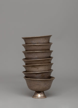 85% Silver Offering Bowls Set | Perfect for Tibetan Buddhist Altars