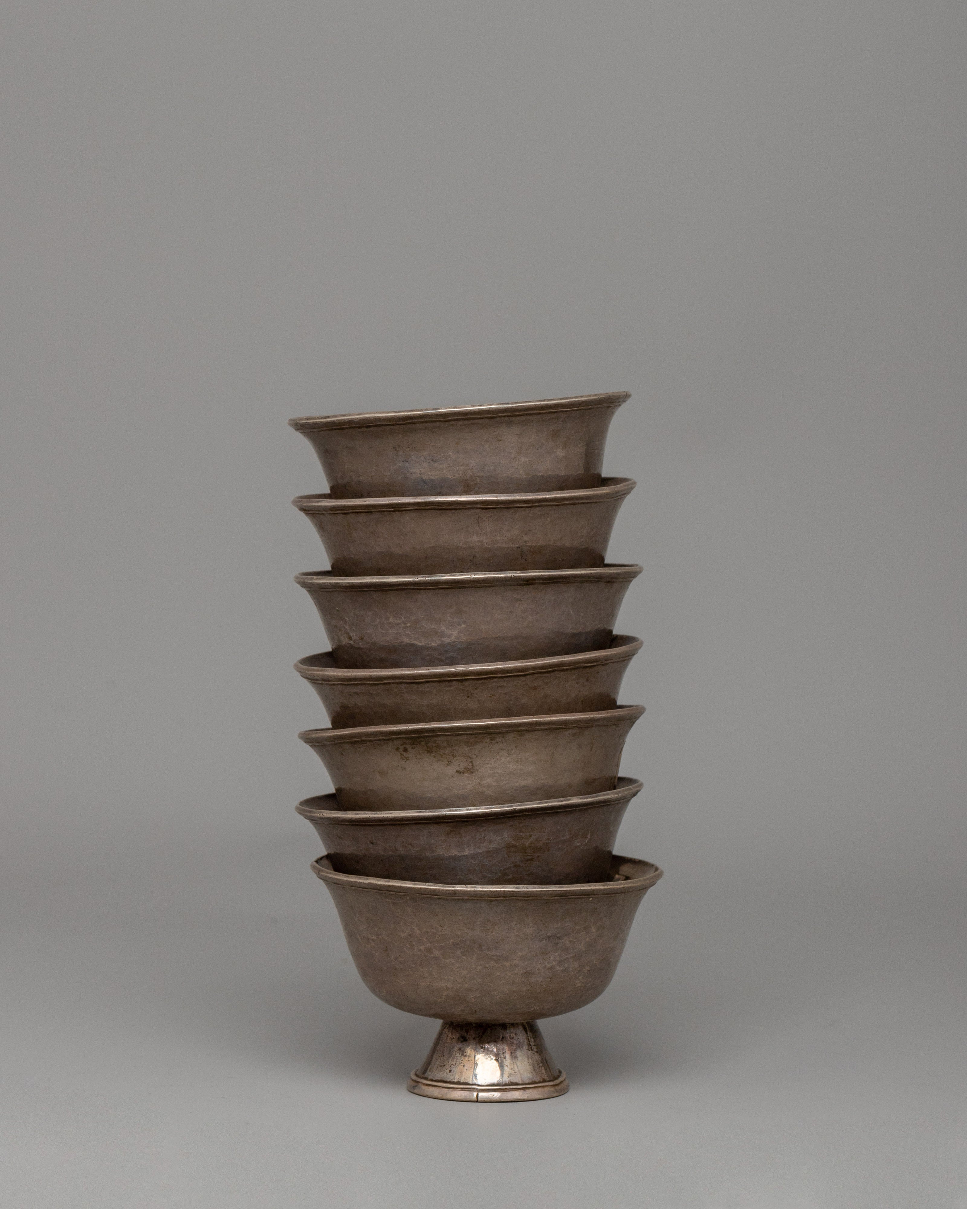 85% Silver Offering Bowls Set | Perfect for Tibetan Buddhist Altars