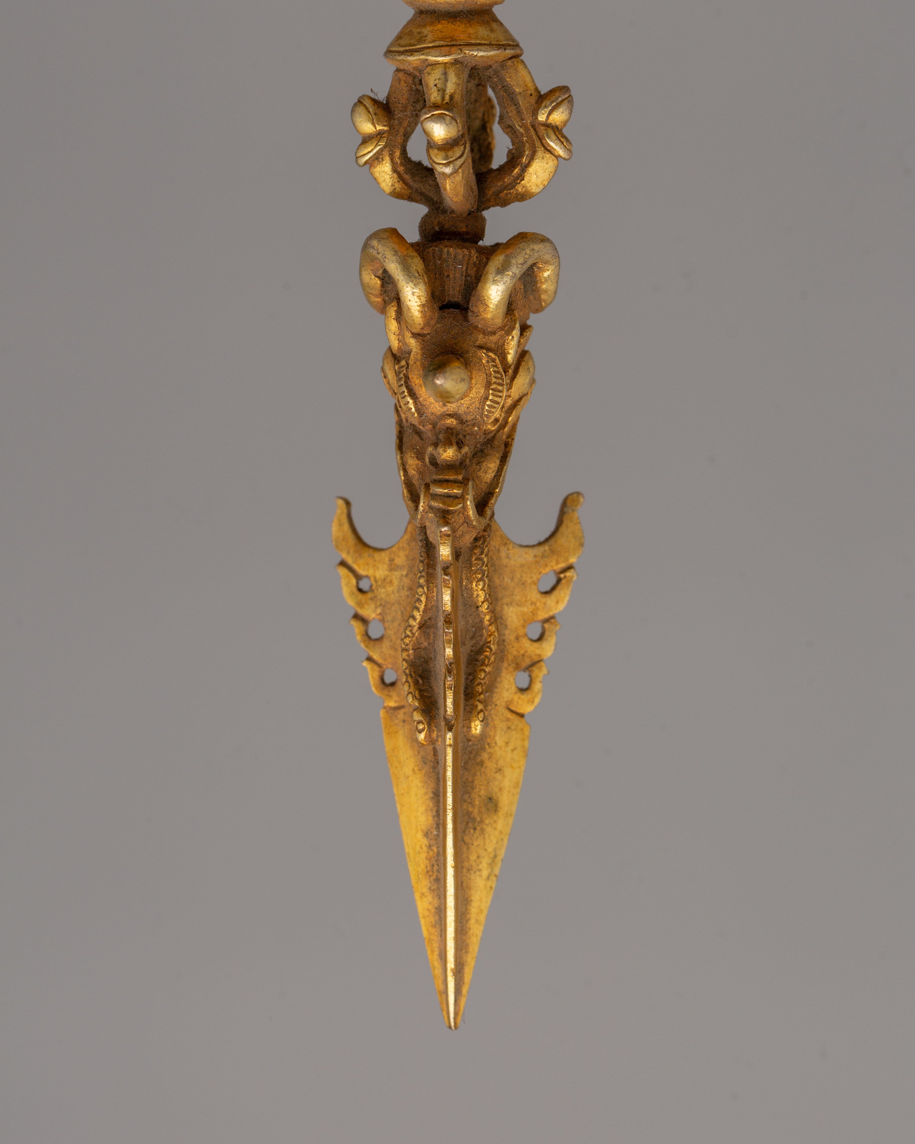 Handcrafted Tibetan Gold Phurba Dagger | Copper Vajrakila for Meditation Practices