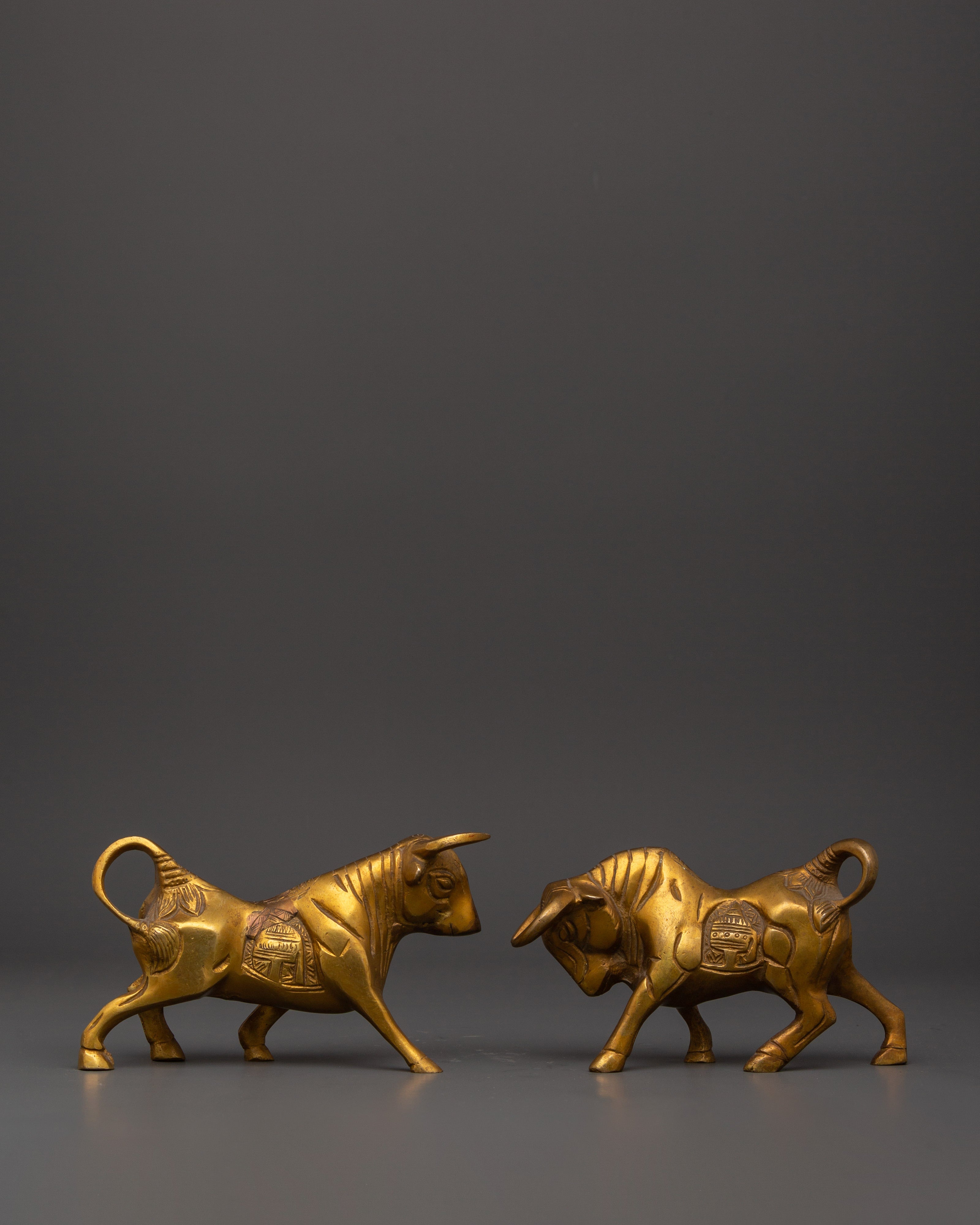 Handcrafted Brass Ox Statue Set | Pair of Decorative Sacred Oxen Sculptures