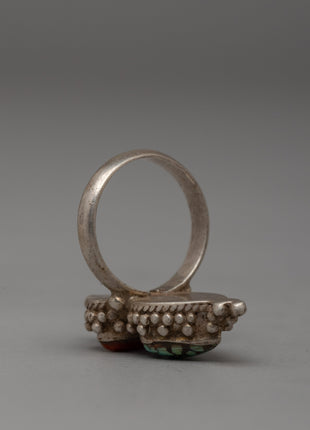 Turquoise Silver Ring | Tibetan Artisan Ring