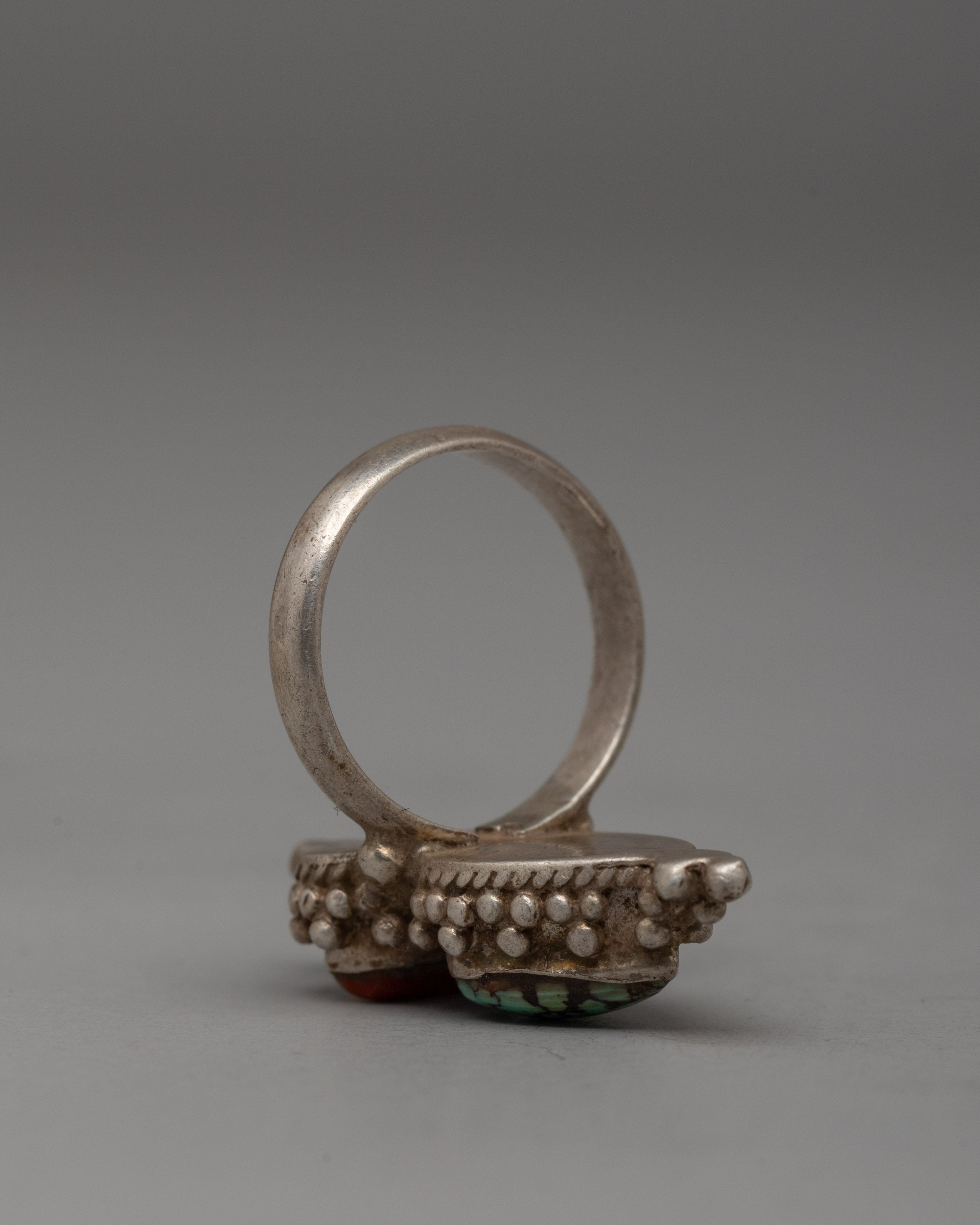 Turquoise Silver Ring | Tibetan Artisan Ring