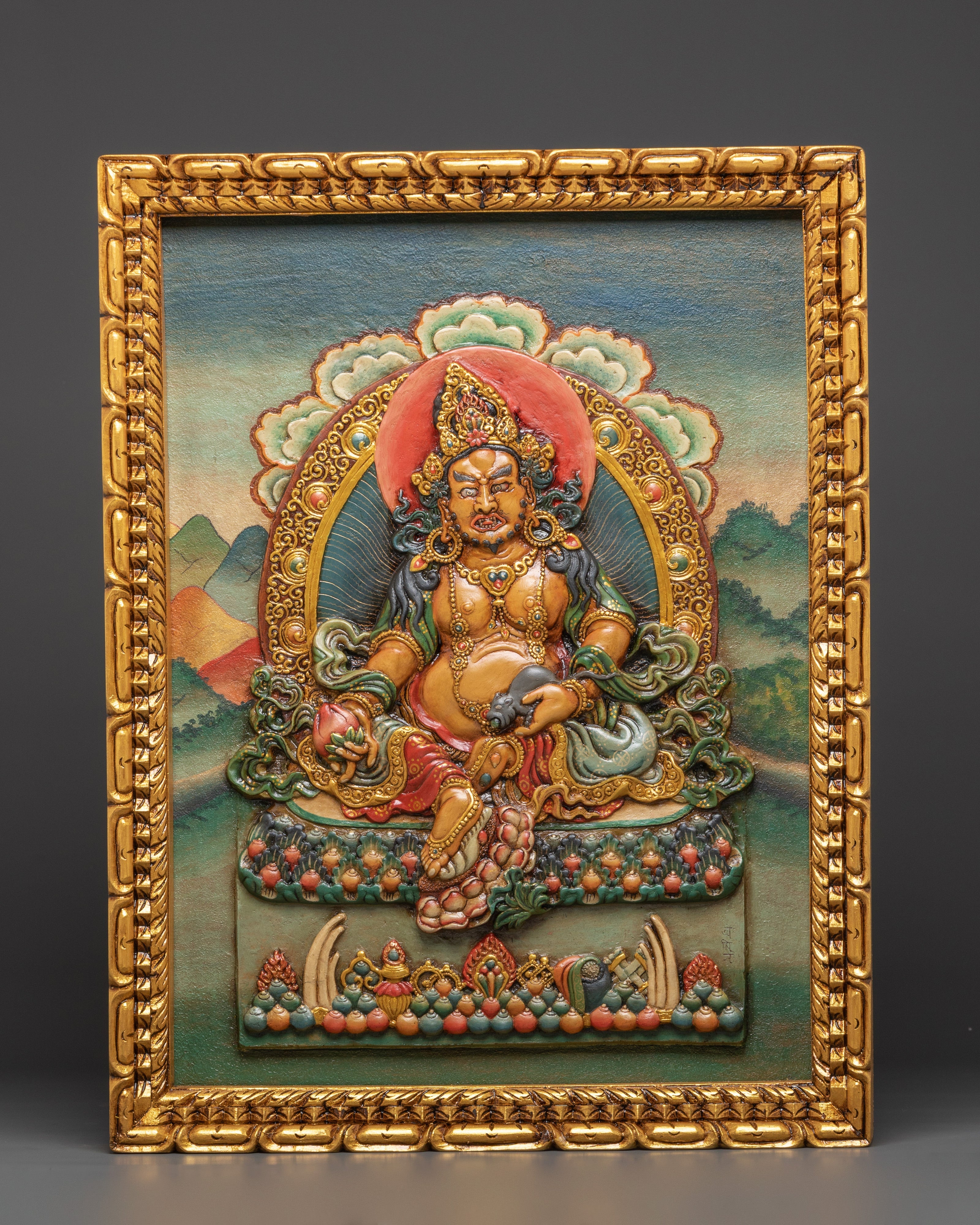 Tibetan Dzambhala Relief Art Wall Hanging | Spiritual Wealth & Prosperity Wall Art