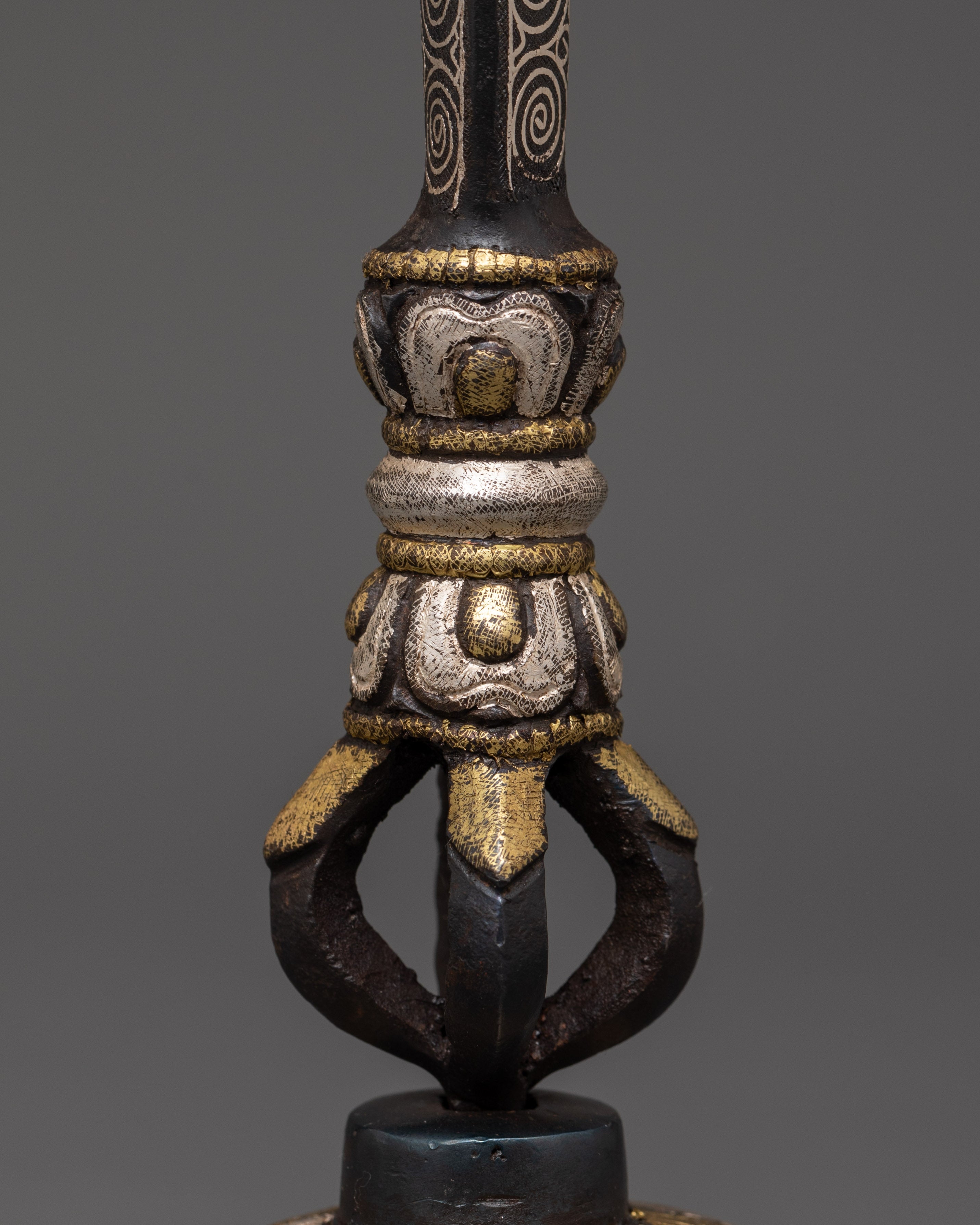 Silver-Plated Ritual Dagger with Stand | Handcrafted Tibetan Sword