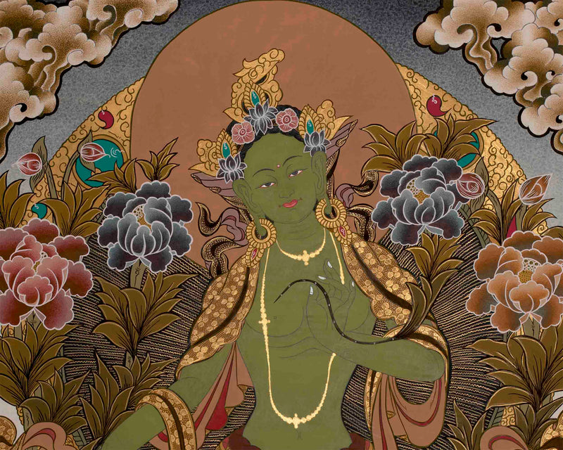 Original Hand-Painted Green Tara Thangka | Buddhist Religious Painting