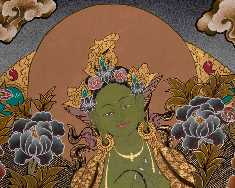 Original Hand-Painted Green Tara Thangka | Buddhist Religious Painting