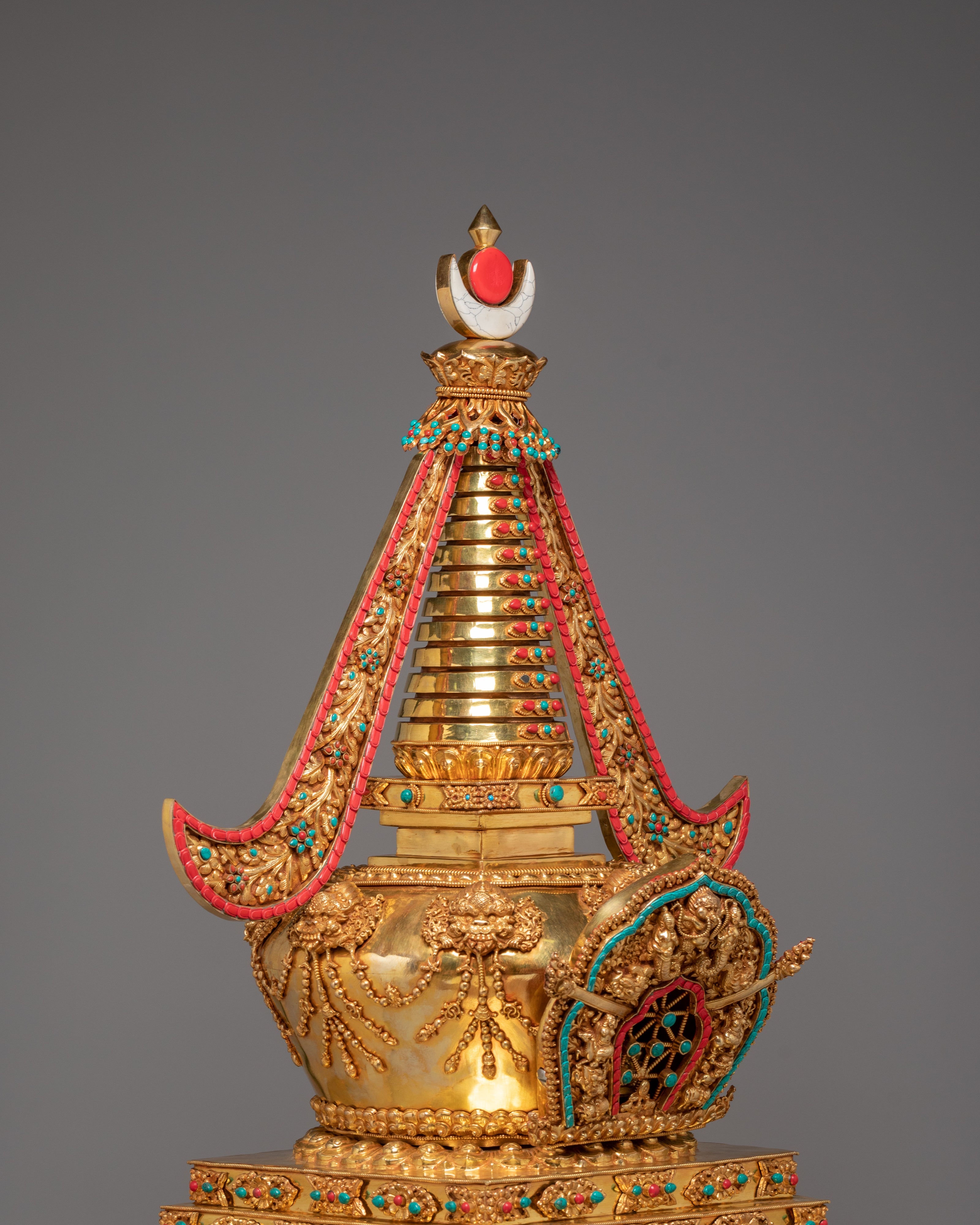 Spiritual Tibetan Copper Stupa | Gold-Plated Buddhist Statue for Peace