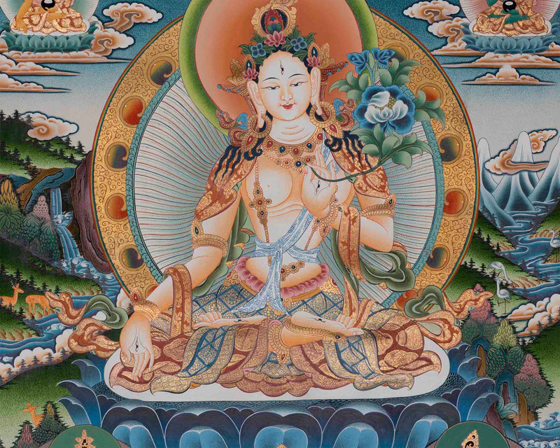 Authentic White Tara Thangka |  Hand-Painted Buddhist Art