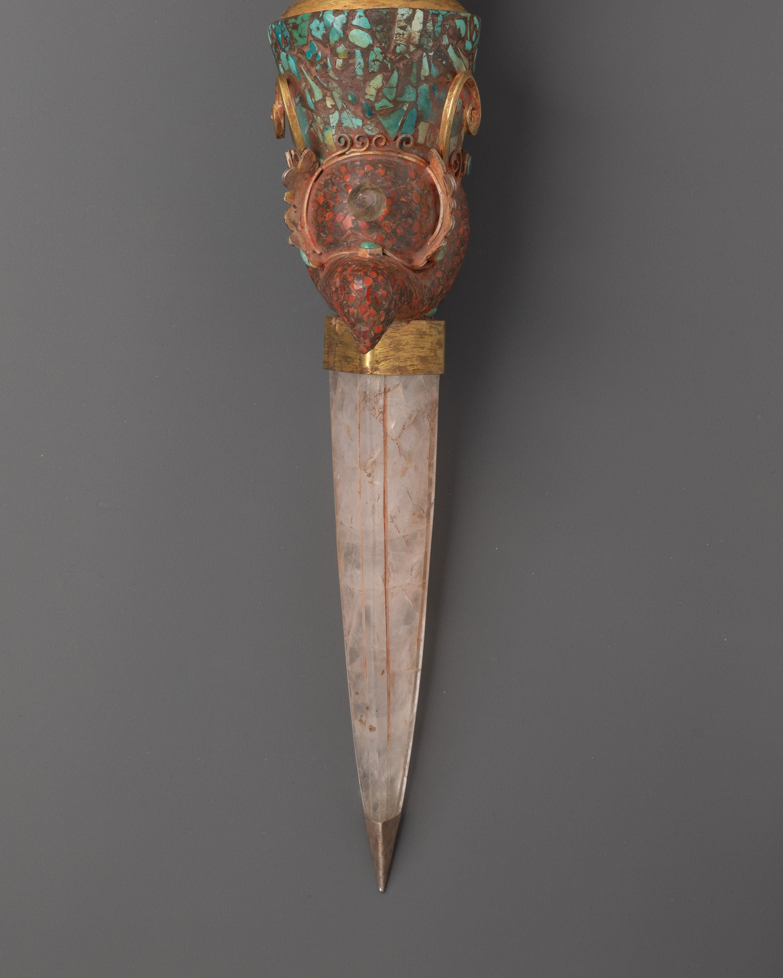 Handmade Ritual Phurba Dagger | Crystal, Copper & Gold Plated Design