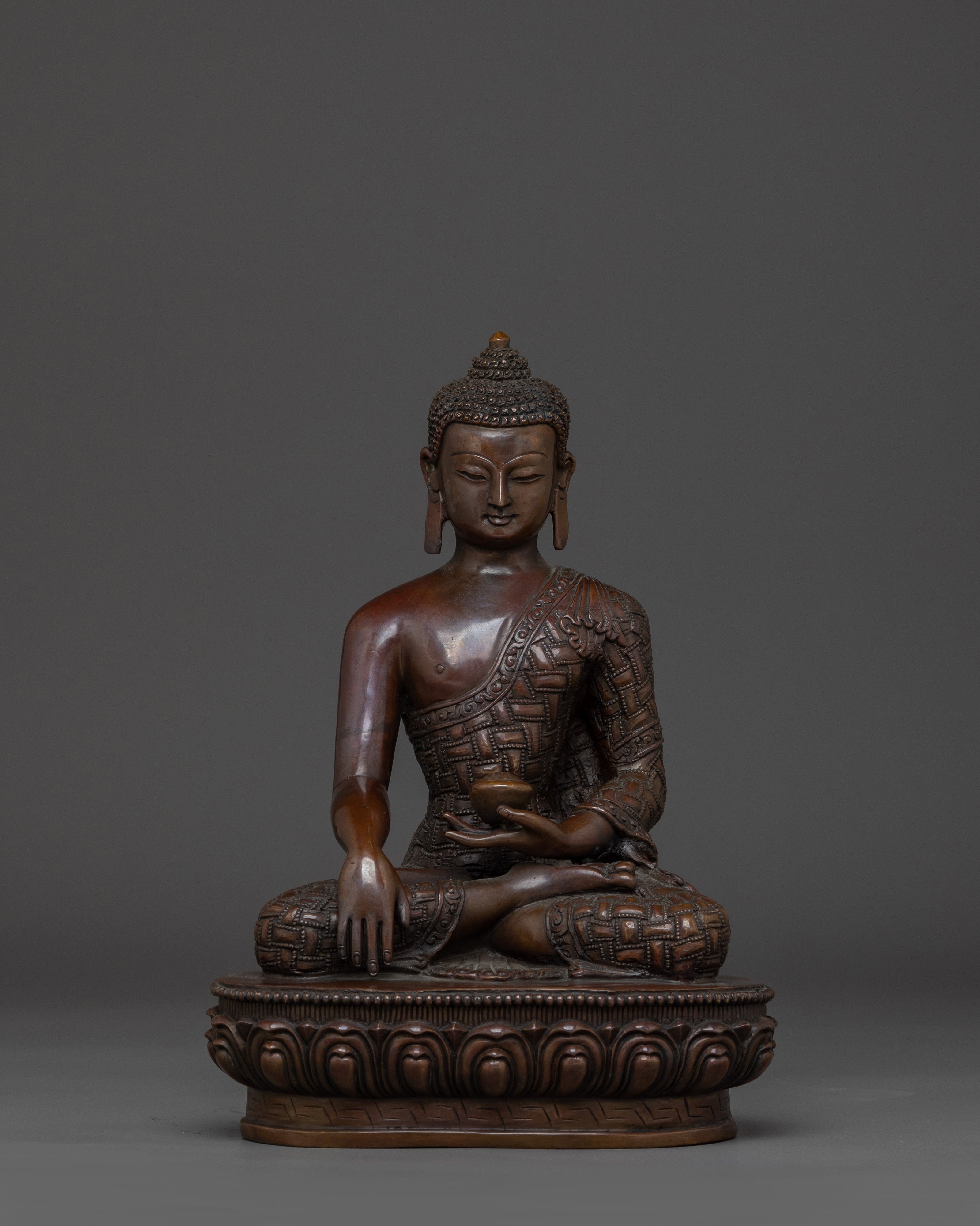 Shakyamuni Buddha Statue in Oxidized Copper