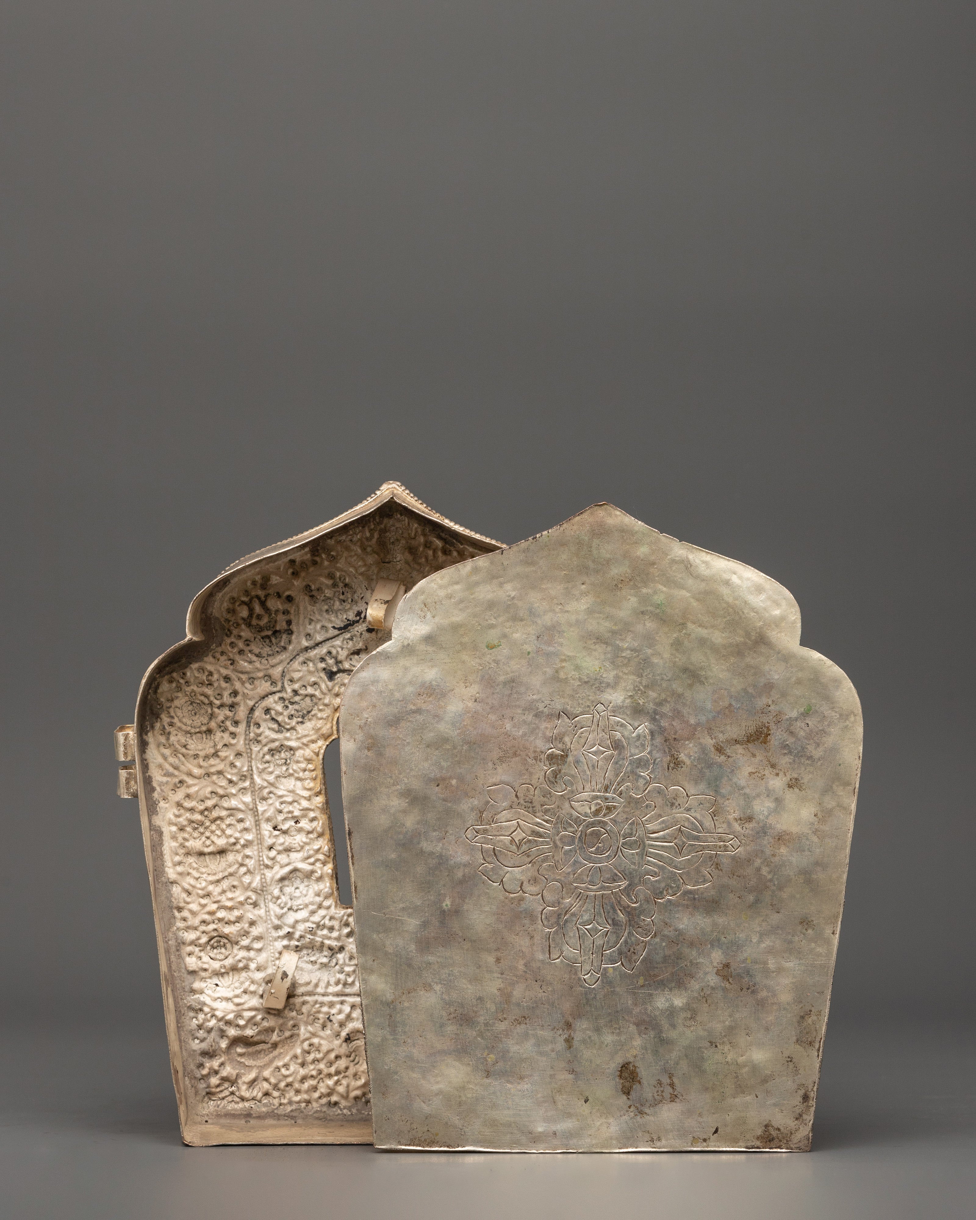 Silver Tibetan Ghau Box | Buddhist Amulet Shrine for Altar