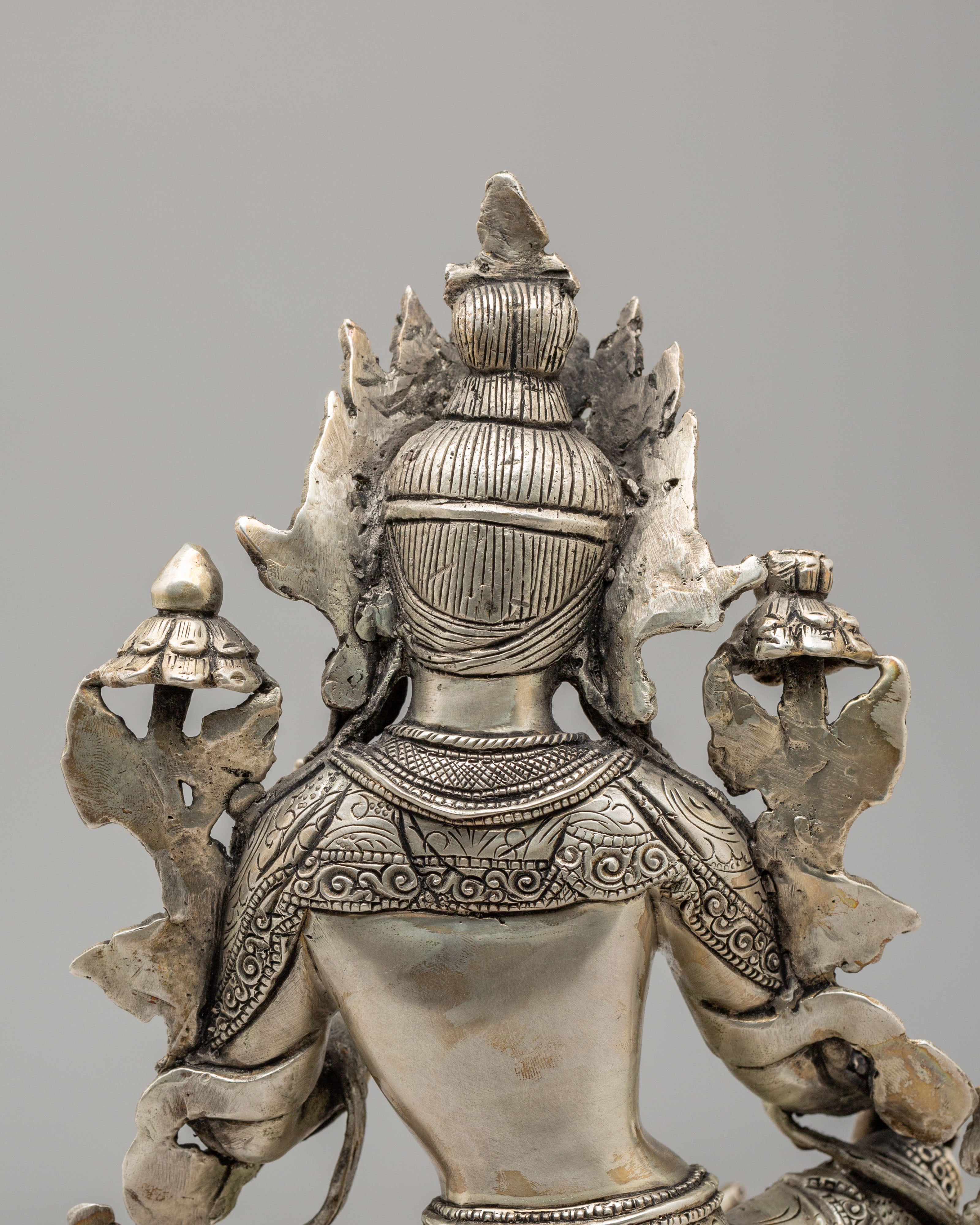 Green Tara Mother of Liberation Statue | Silver Plated Copper Buddhist Sculpture