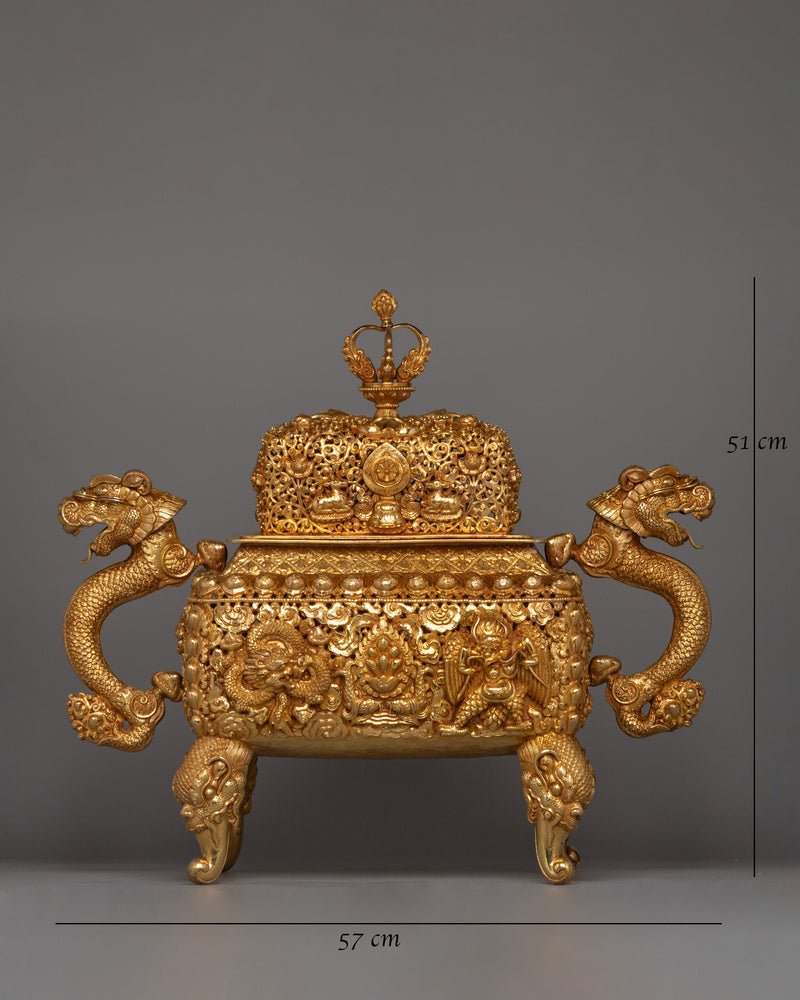 Gold-Plated Copper Incense Burner |  A Masterpiece of Buddhist Ritual Decor