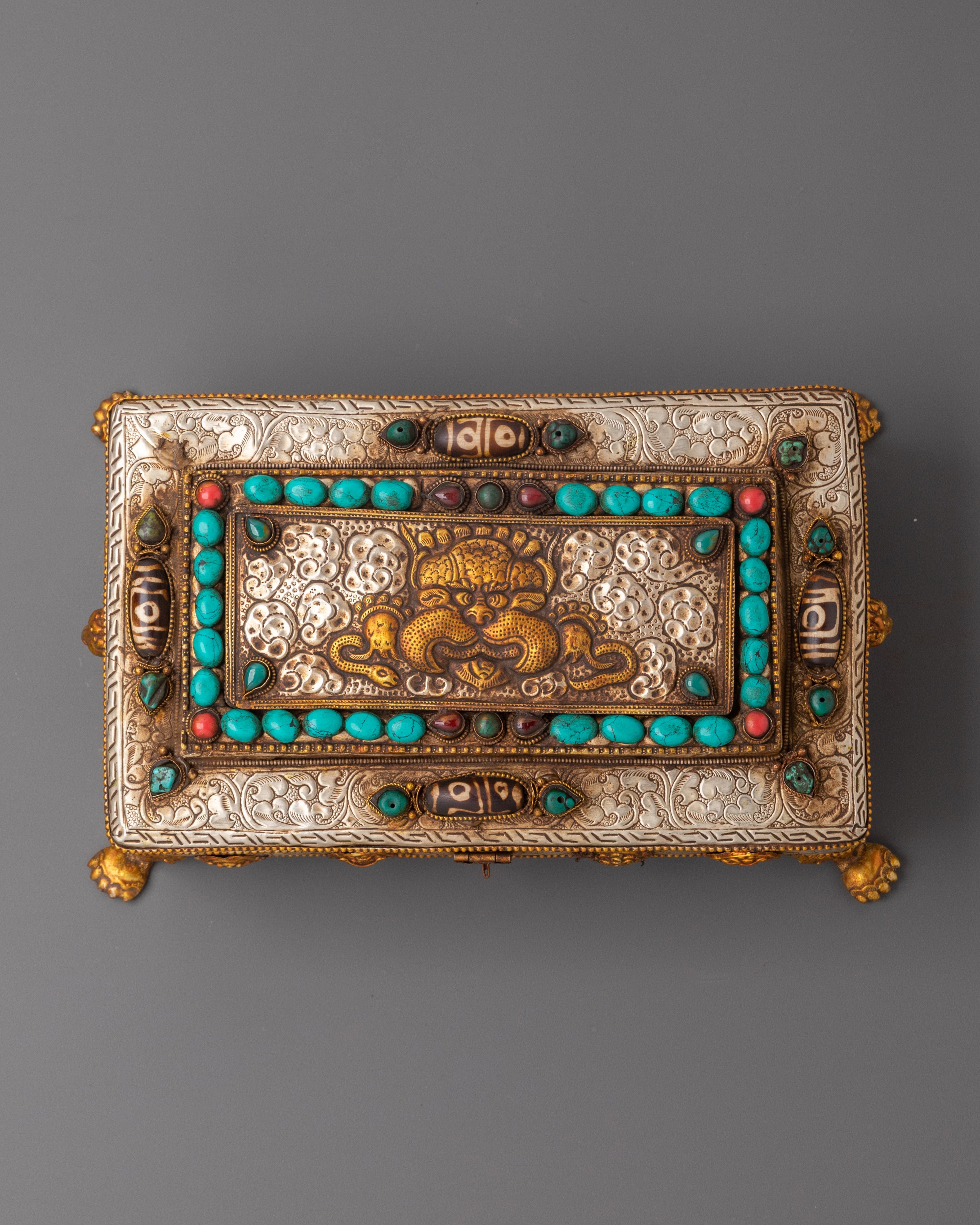 Coral and Turquoise Inlaid Treasure Box | Jewelry Box