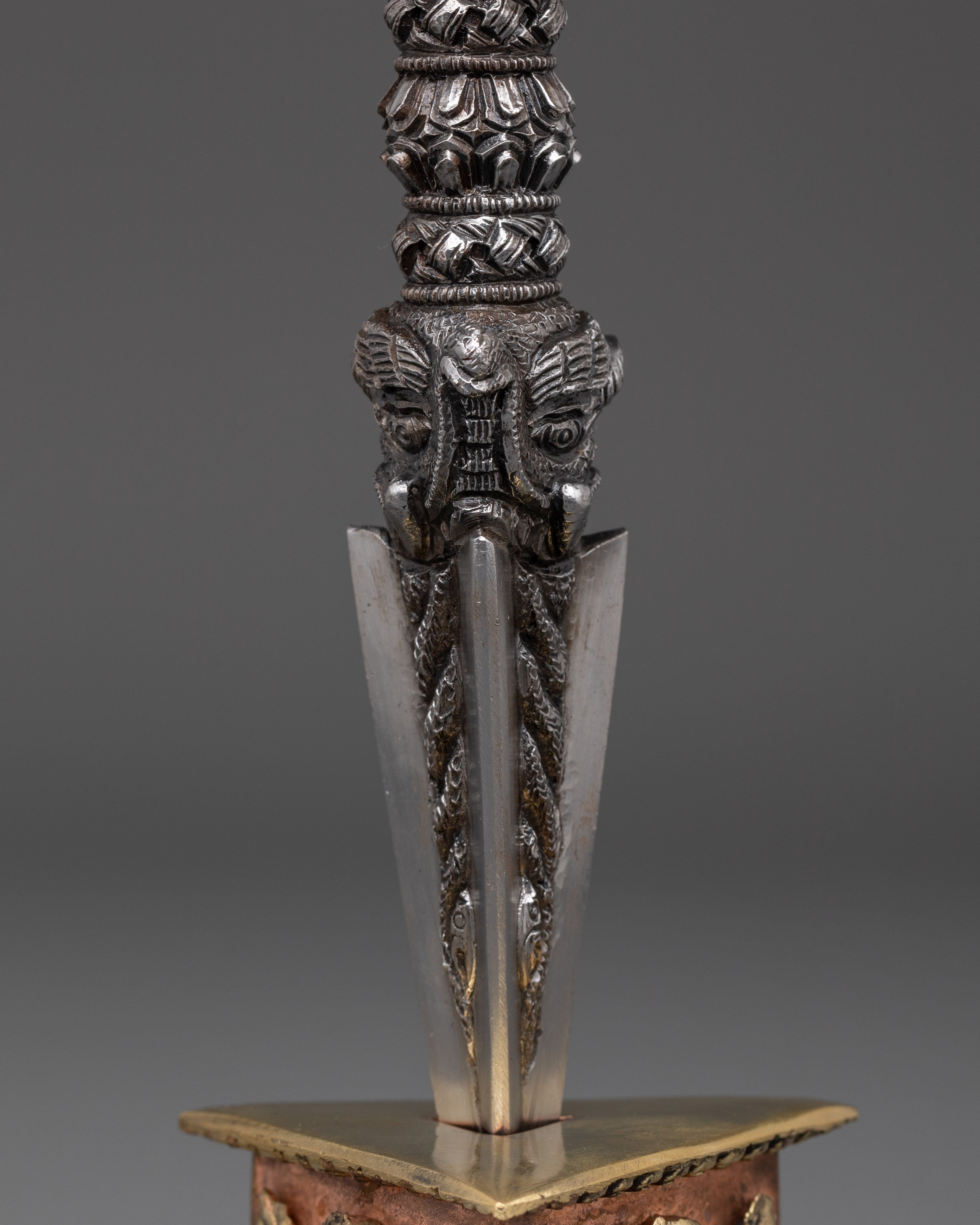 Handmade Tibetan Phurba Dagger | Ritual Dagger with Vajra Top & Makara Faces
