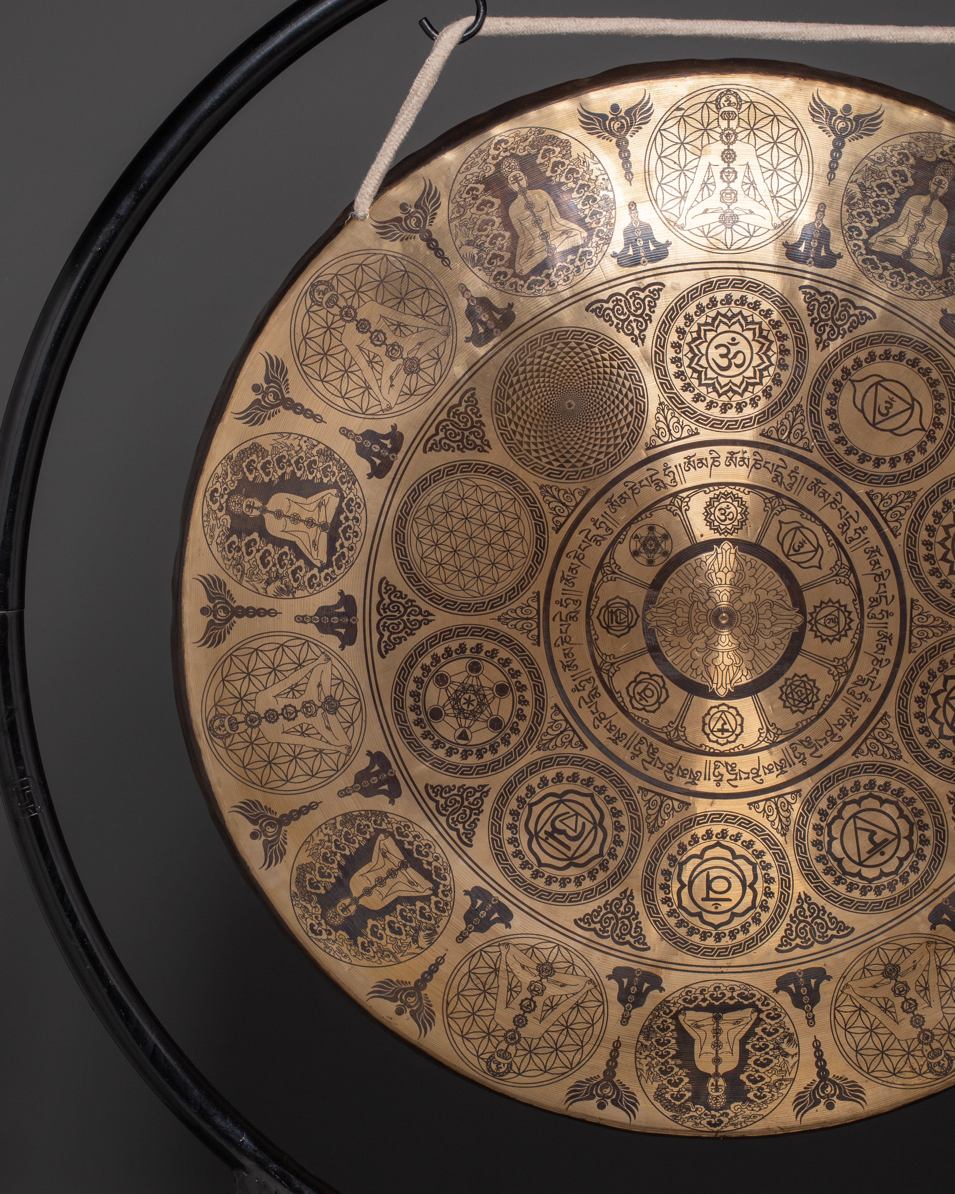 Handcrafted Sound Healing Gong | Engraved Brass Mandala Gong with Buddha Design