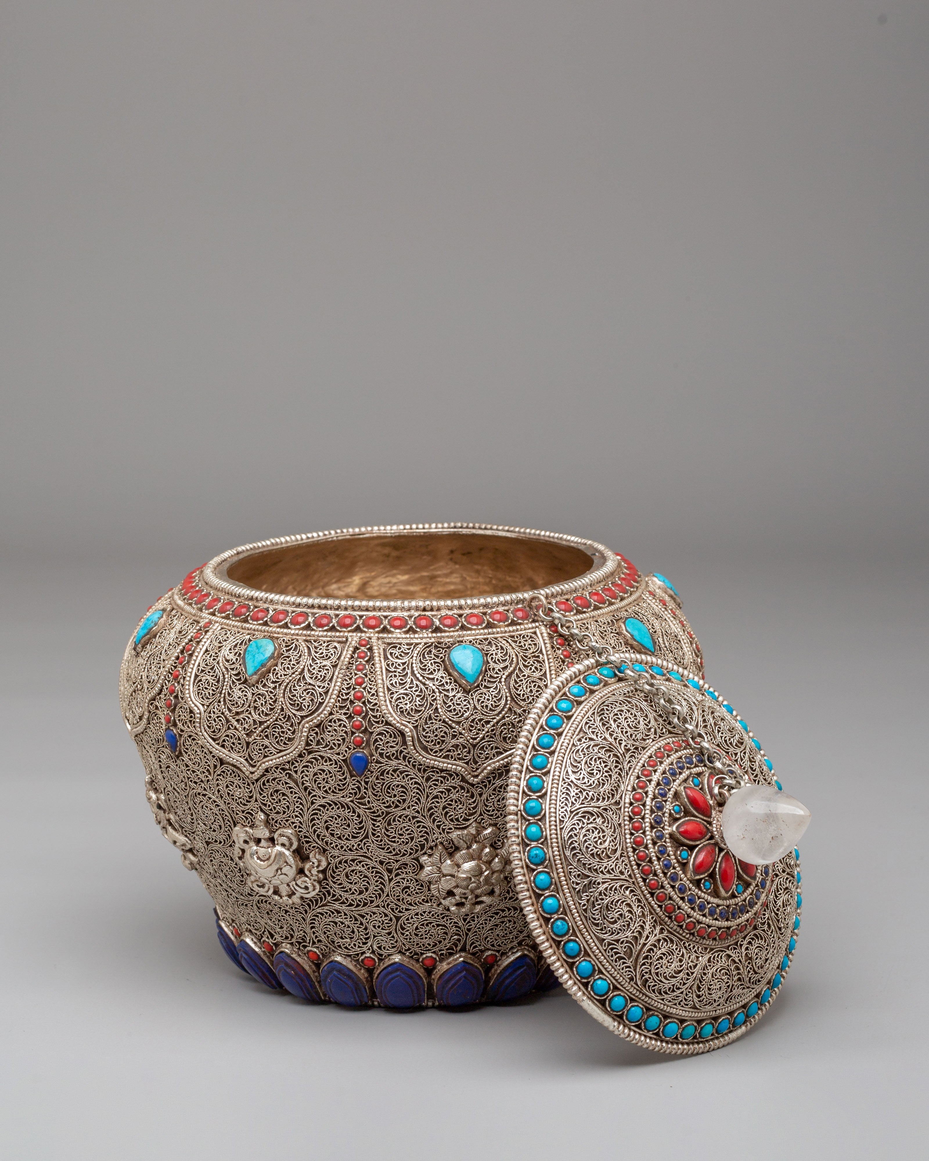 Sacred Tibetan Ritual Rice Pot | Spiritual Offering Vessel