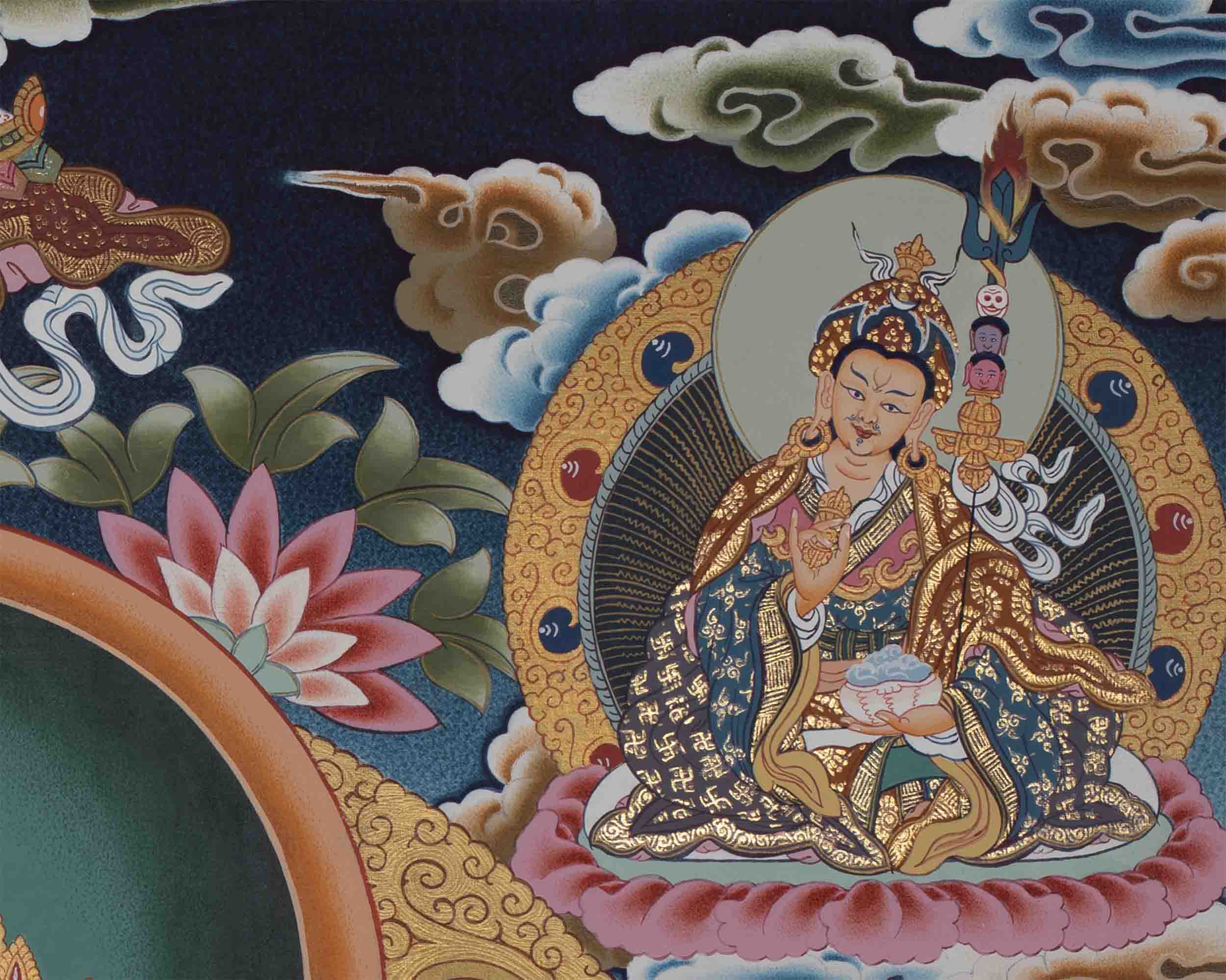 Maitreya Buddha Thangka Featuring Tsongkhapa, Guru Rinpoche, Green Tara & White Tara
