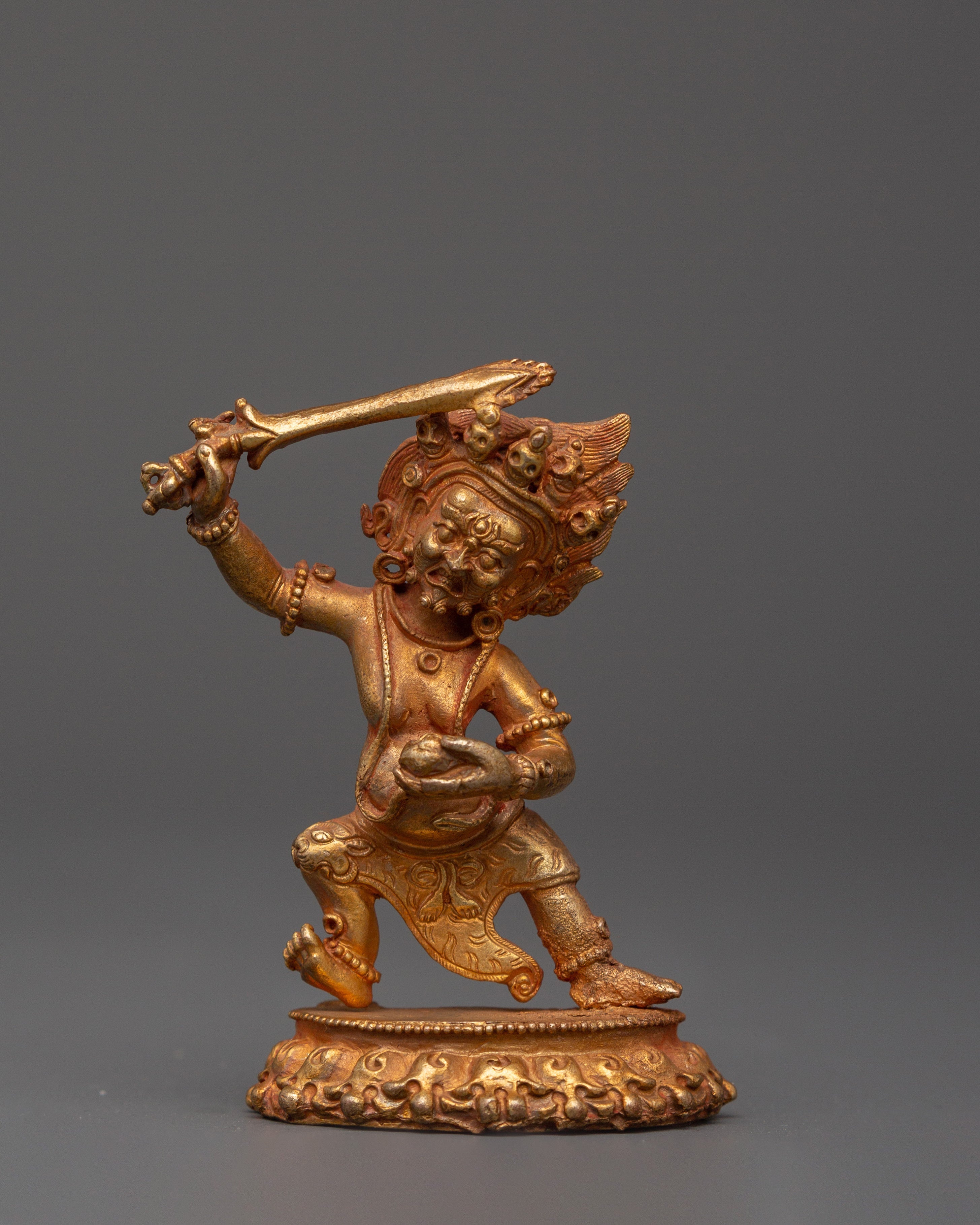 Black Manjushri Statue Gold-Plated Copper Statue | Wrathful Manjushri for Altar Decor