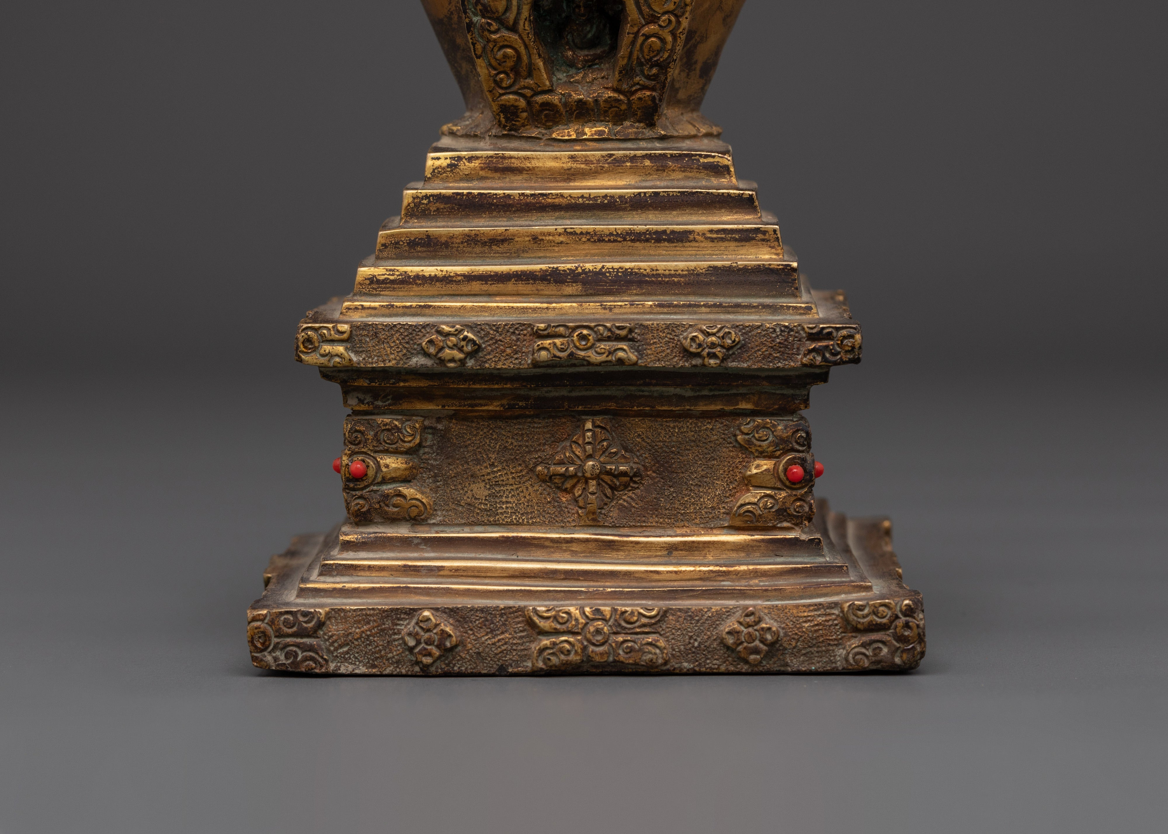 Gold Plated Himalayan Stupa |  Copper Body with Coral Stones