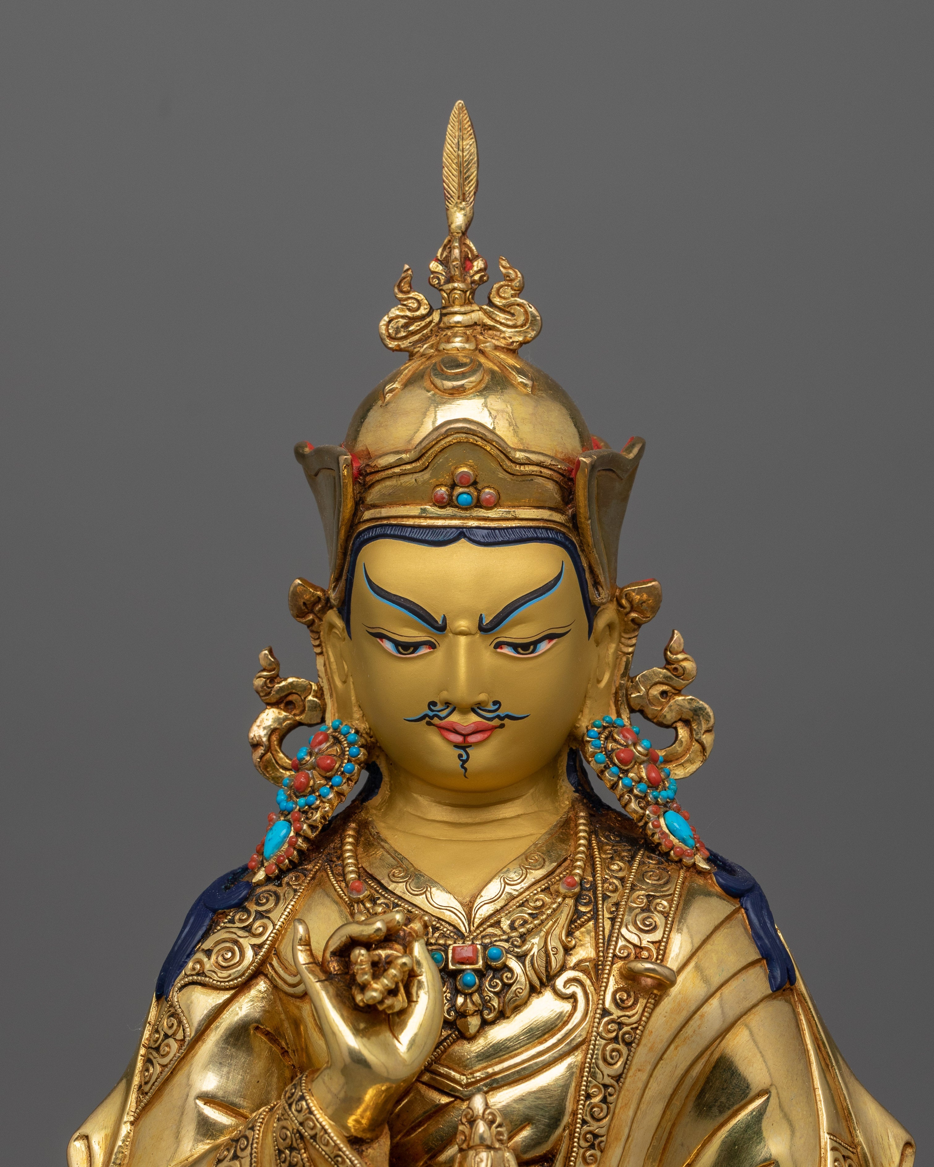 Rare Guru Tsokye Dorje Statue | 24K Gold Gilded with Hand-Carved Gemstones