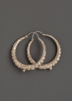 Handcrafted Tibetan Hoop Earrings Set | Traditional Silver Earrings