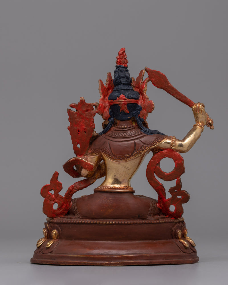 Manjushri Oxidized Copper Statue | Wisdom Deity Gold-Plated Statue for Altar or Decor