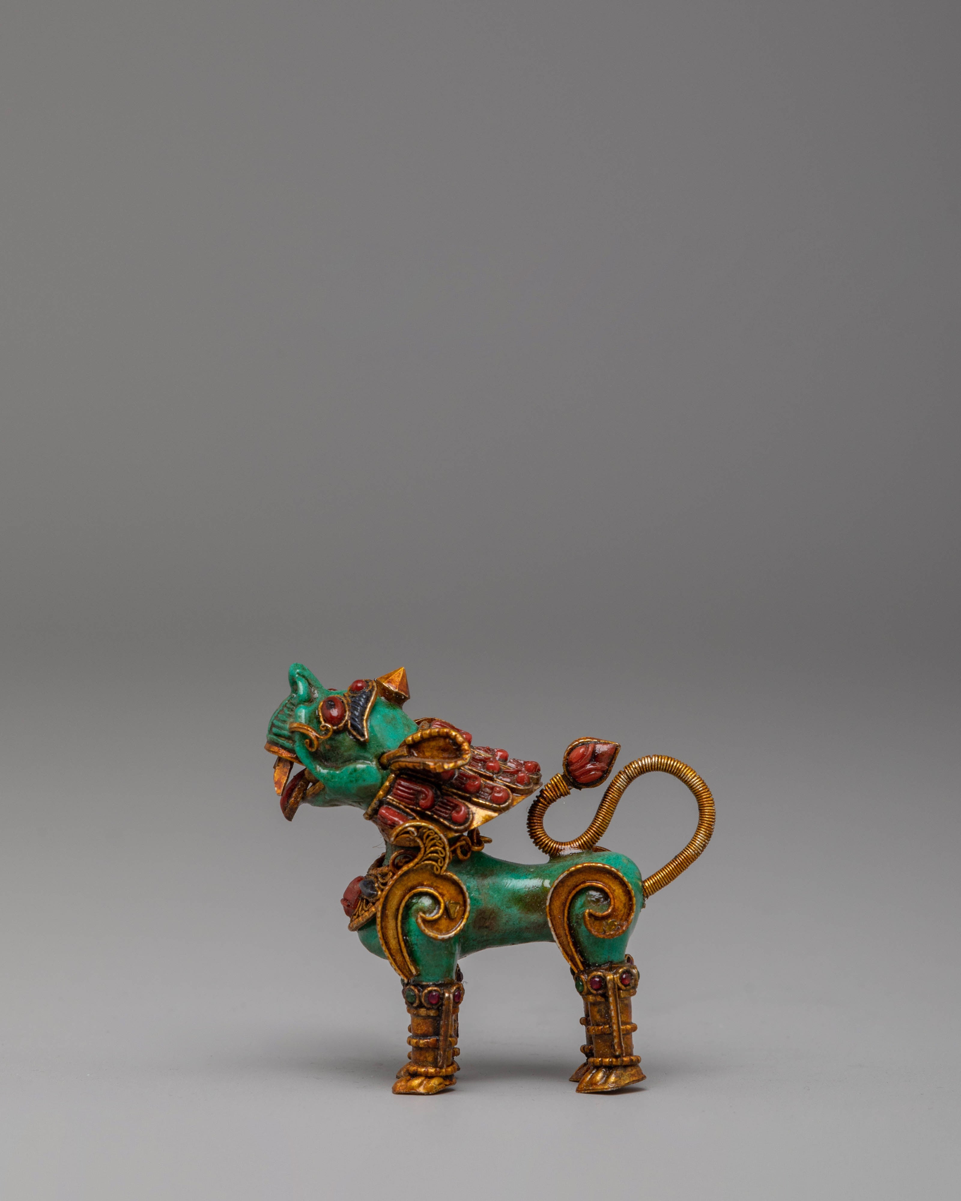 Himalayan Crystal Stupa and Guardian Lion Set | Electro Gold-Plated Tibetan Art