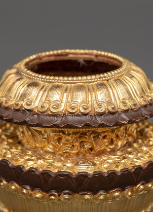 Gold Plated Tibetan Copper Rice Pot | Handcrafted Tibetan Buddhist Artwork
