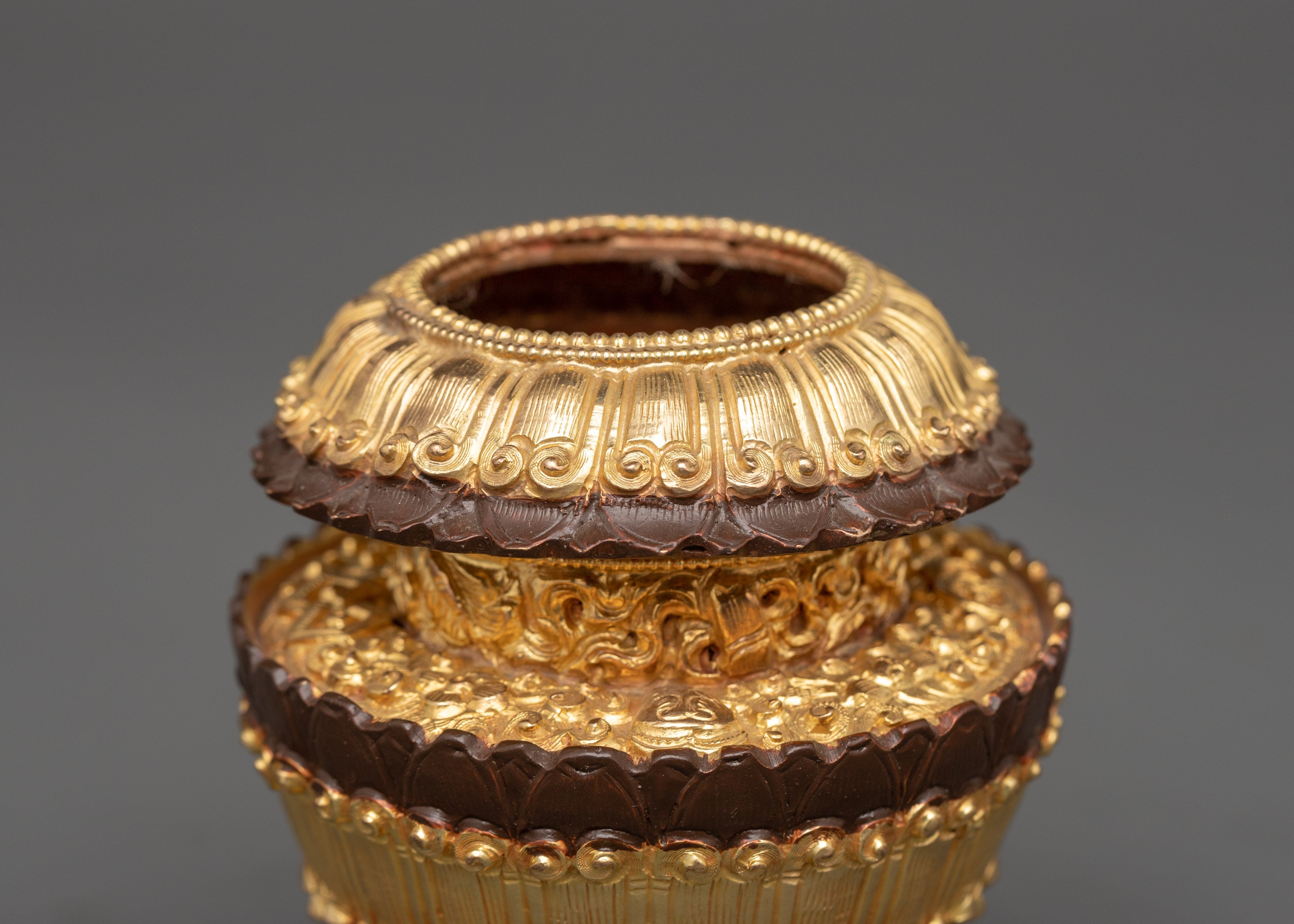 Gold Plated Tibetan Copper Rice Pot | Handcrafted Tibetan Buddhist Artwork