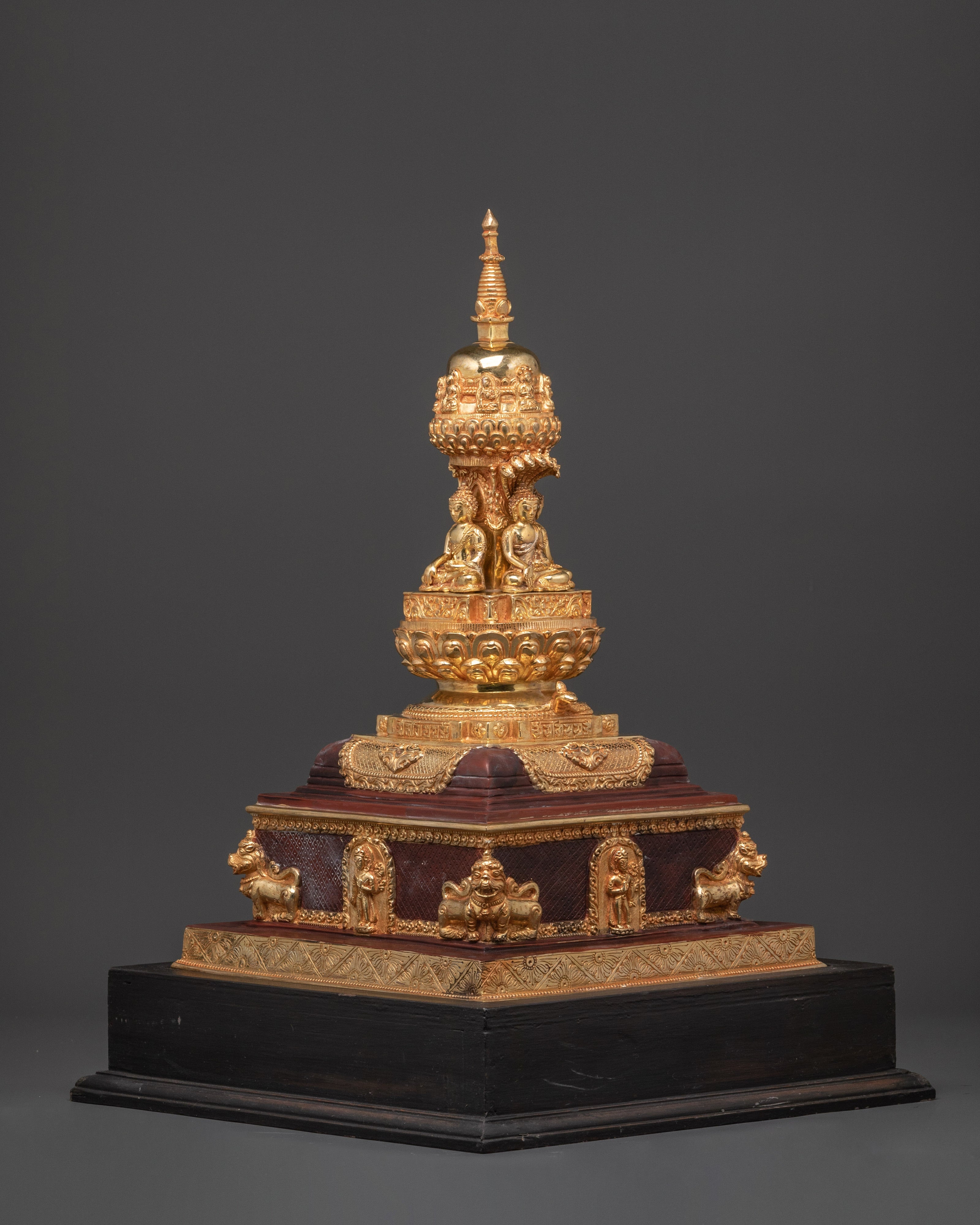 Handcrafted Tibetan Stupa Artifact | Gold Gilded Buddhist Shrine
