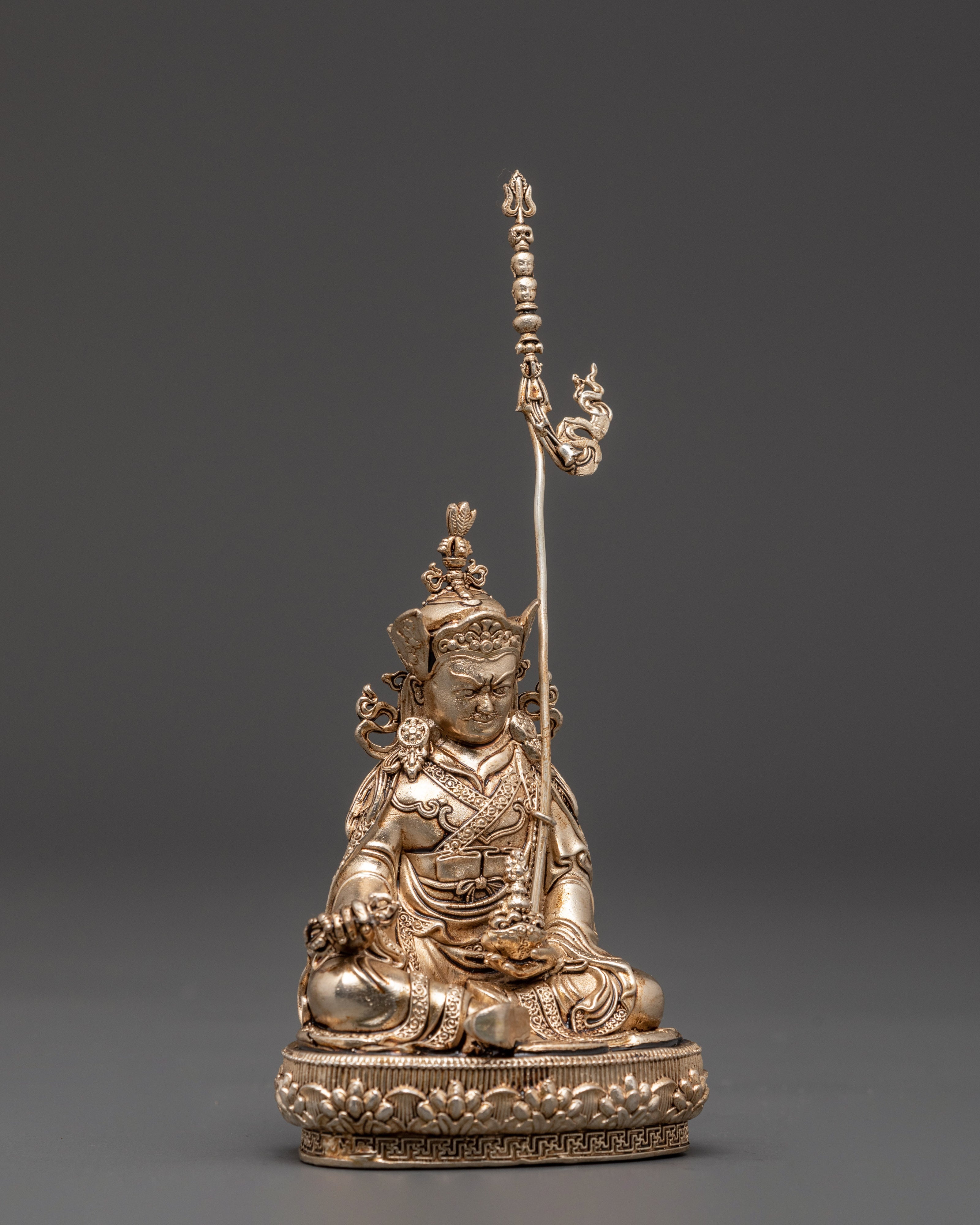 Silver Plated Padmakara Statue | Tibetan Vajra Master