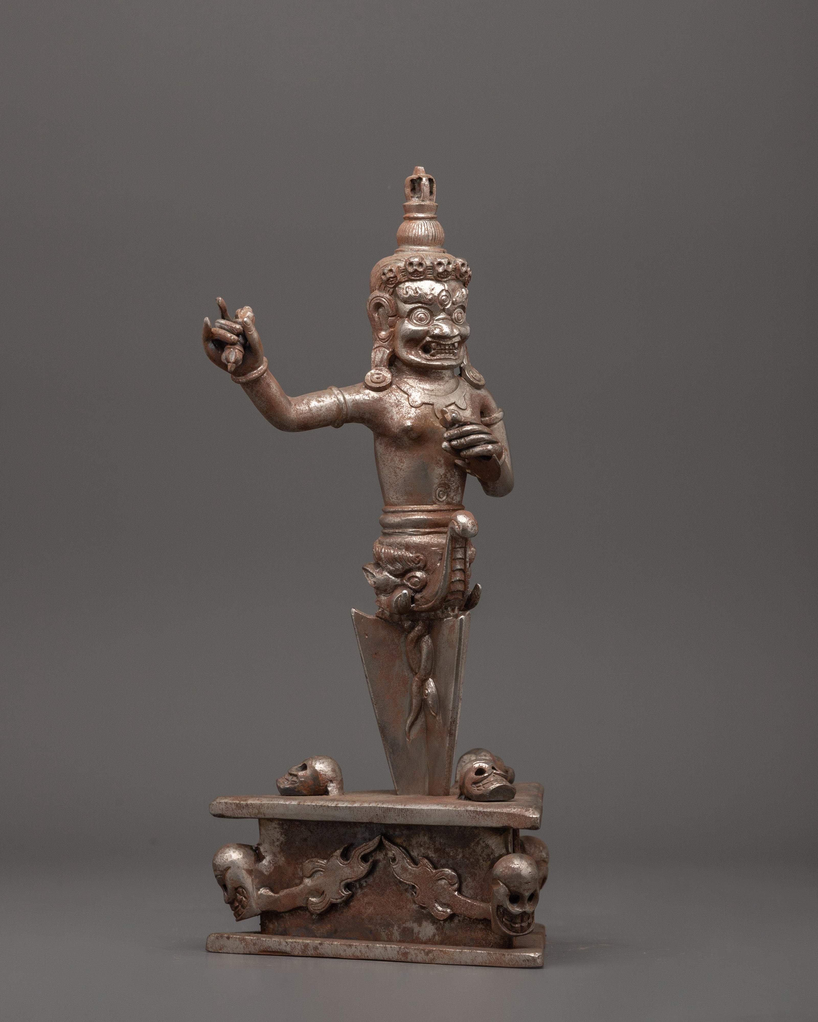 Iron Phurba with Deity Holding Vajra | Tibetan Tantric Ritual Dagger