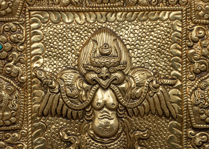 Tibetan Brass Garuda Thangka Wall Hanging | Auspicious Symbol of Spiritual Protection