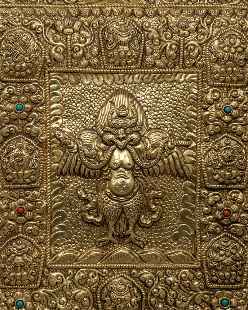 Tibetan Brass Garuda Thangka Wall Hanging | Auspicious Symbol of Spiritual Protection