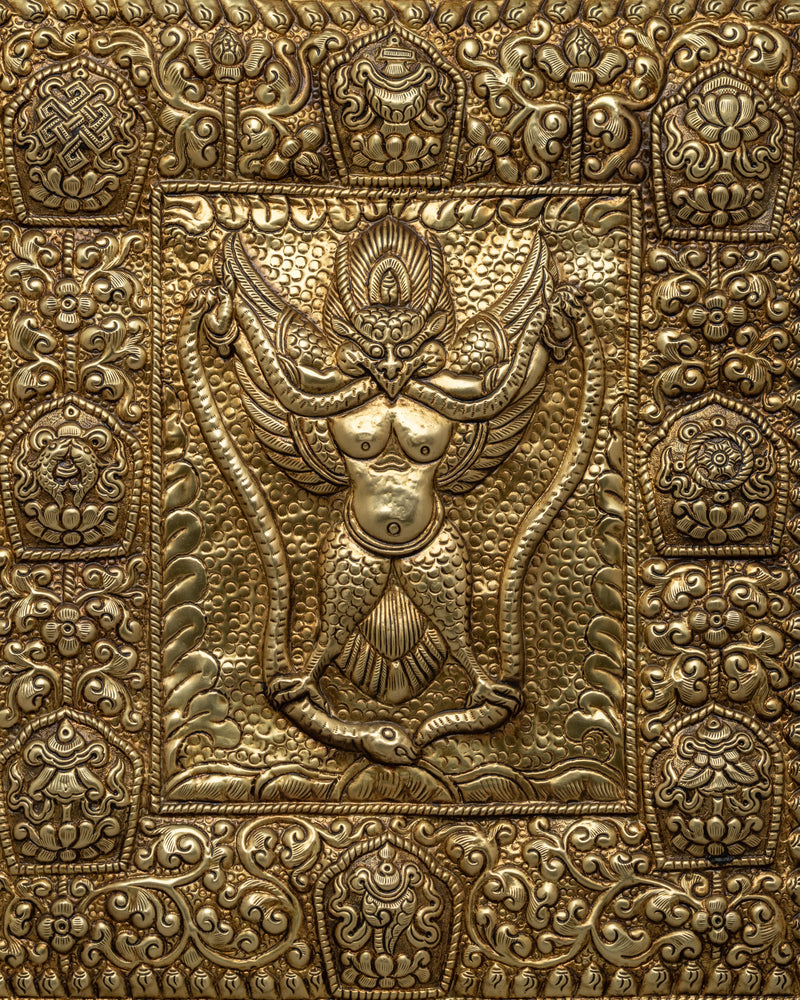 Tibetan Buddhist Wall Hanging -  Garuda Surrounded by Auspicious Symbols