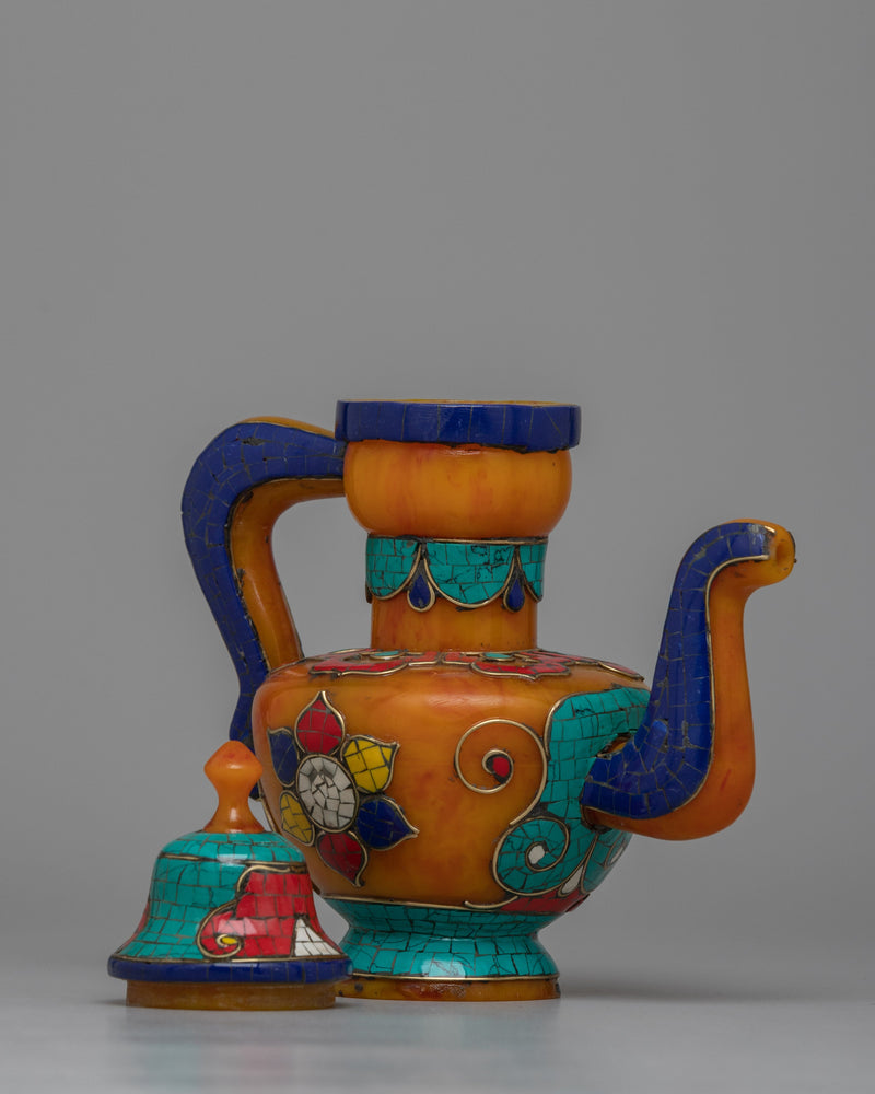 Turquoise, Coral,Lapis Lazuli Tea Pot | Exquisite Fusion of Precious Stones for Luxury Decor