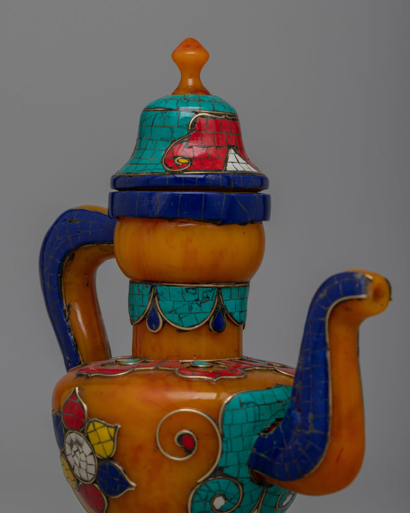 Turquoise, Coral,Lapis Lazuli Tea Pot | Exquisite Fusion of Precious Stones for Luxury Decor