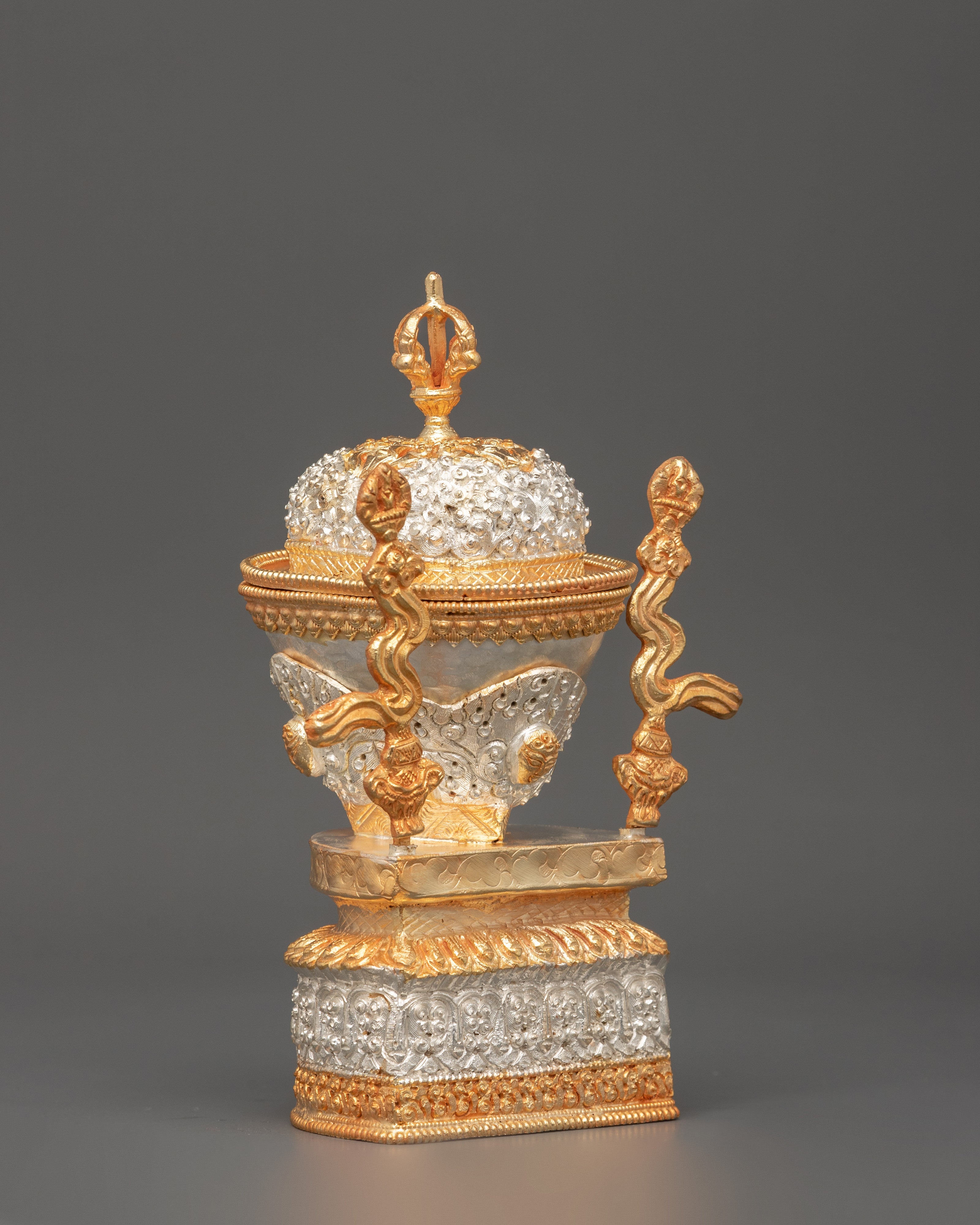 Silver & Gold-Plated Kapala Skull Cup | Tibetan Ritual Offering Bowl